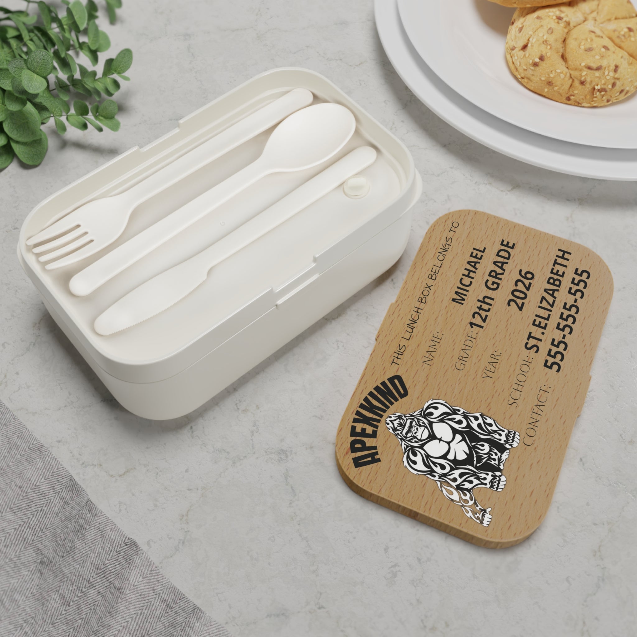 GORILLA Personalized Bento Lunch Box | Custom Name, Grade, School, Contact