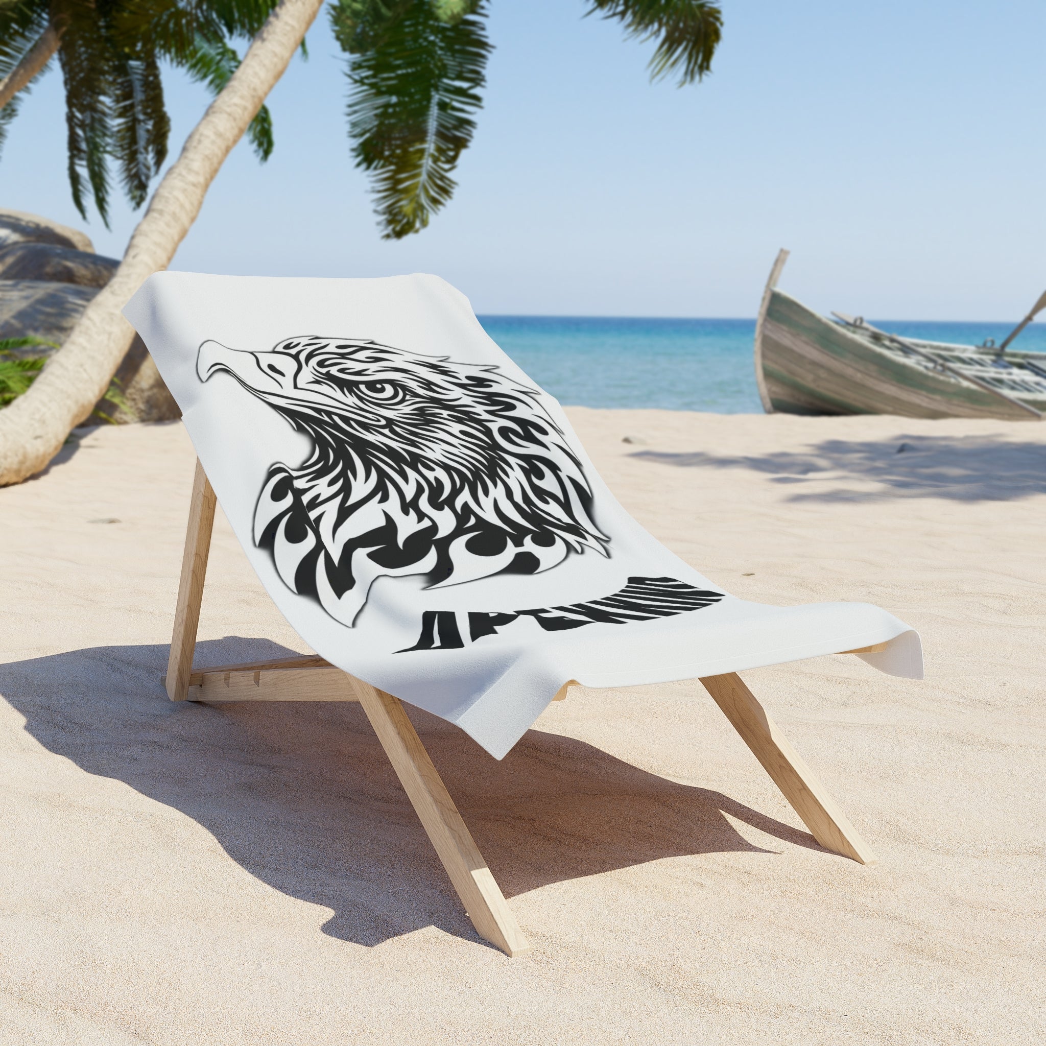 Eagle Head Beach Towel — Bold Tribal Eagle Design with 'APEXHWO' Text