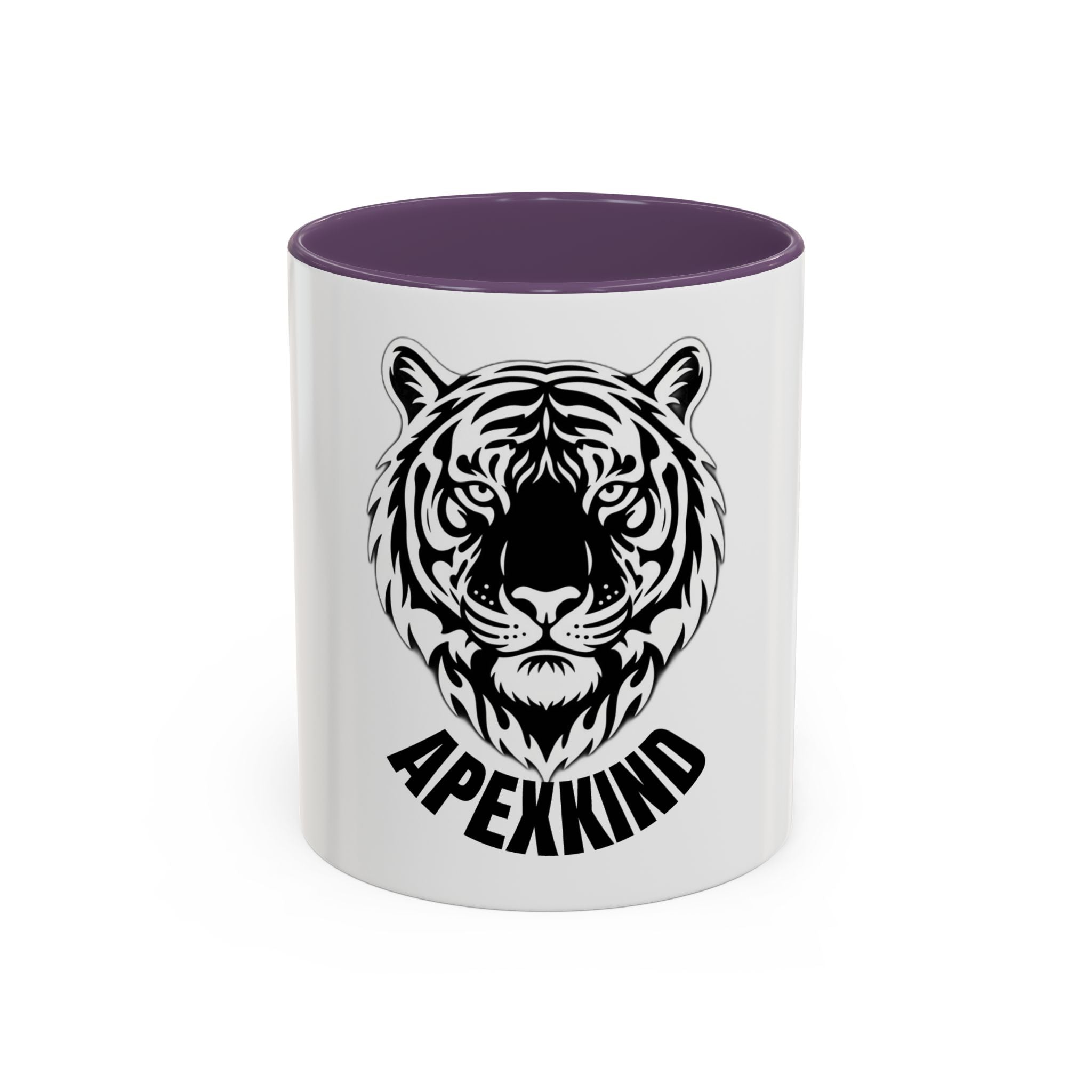 Tiger Head Accent Coffee Mug — Monochrome Tribal Tiger Face Ceramic Cup (11/15oz)