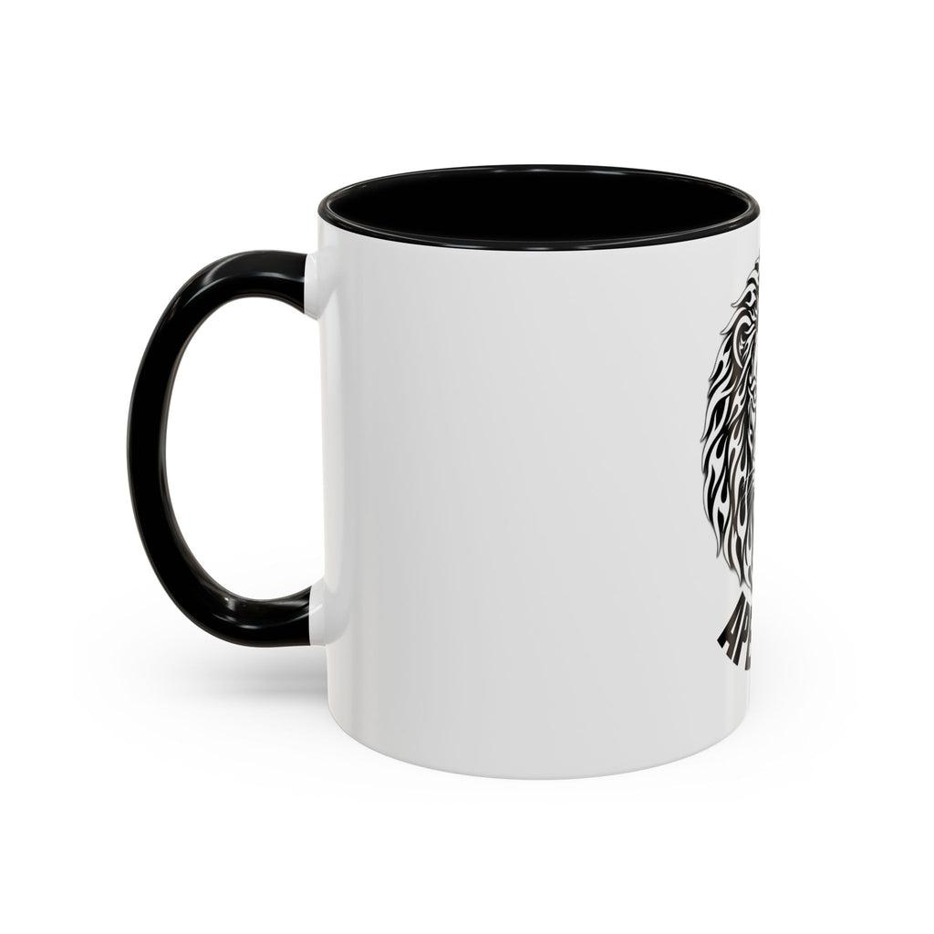Lion Head Accent Coffee Mug — Black Tribal Lion Design (11oz & 15oz)