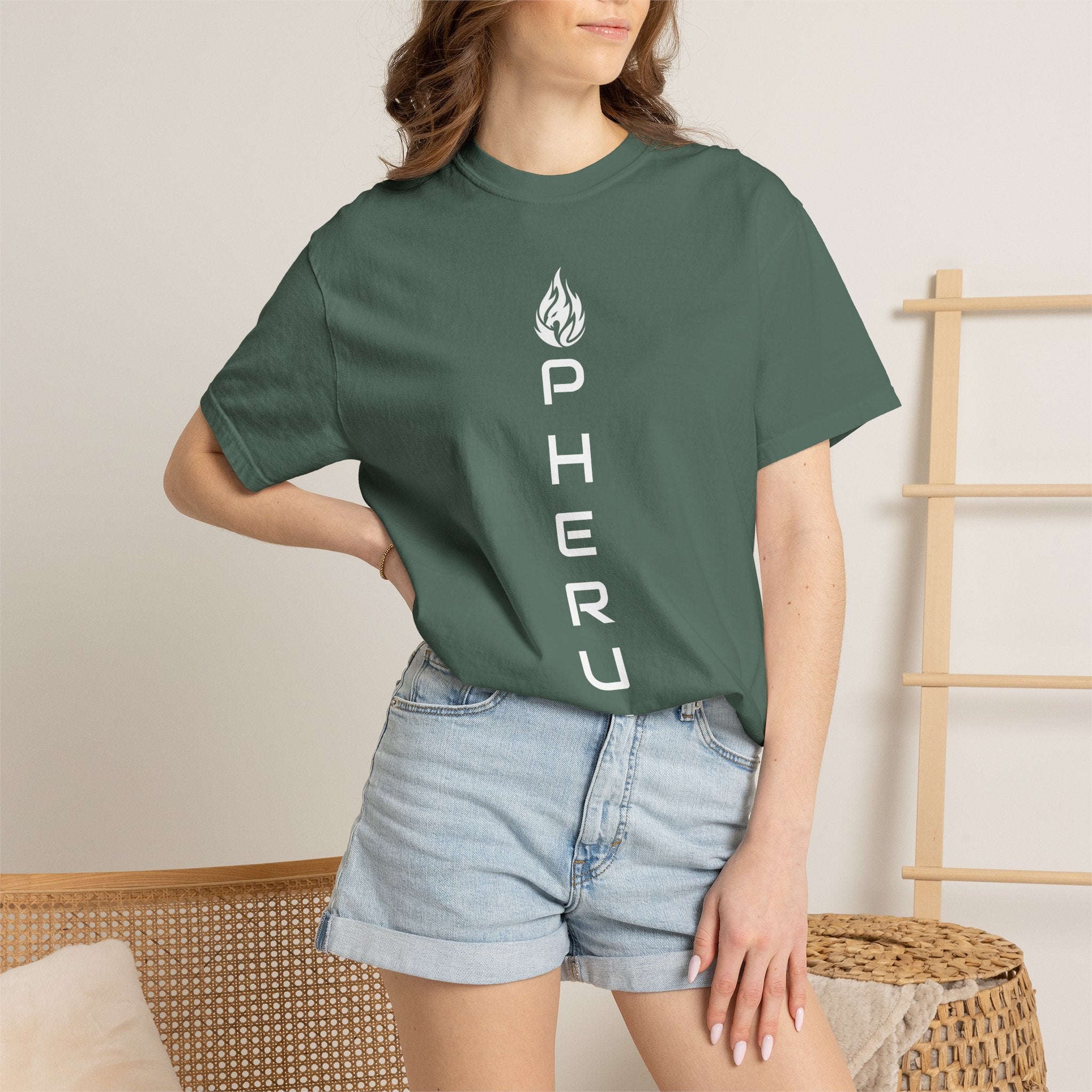 Pherus Vertical Flame Tee — Unisex Garment-Dyed Graphic T-Shirt