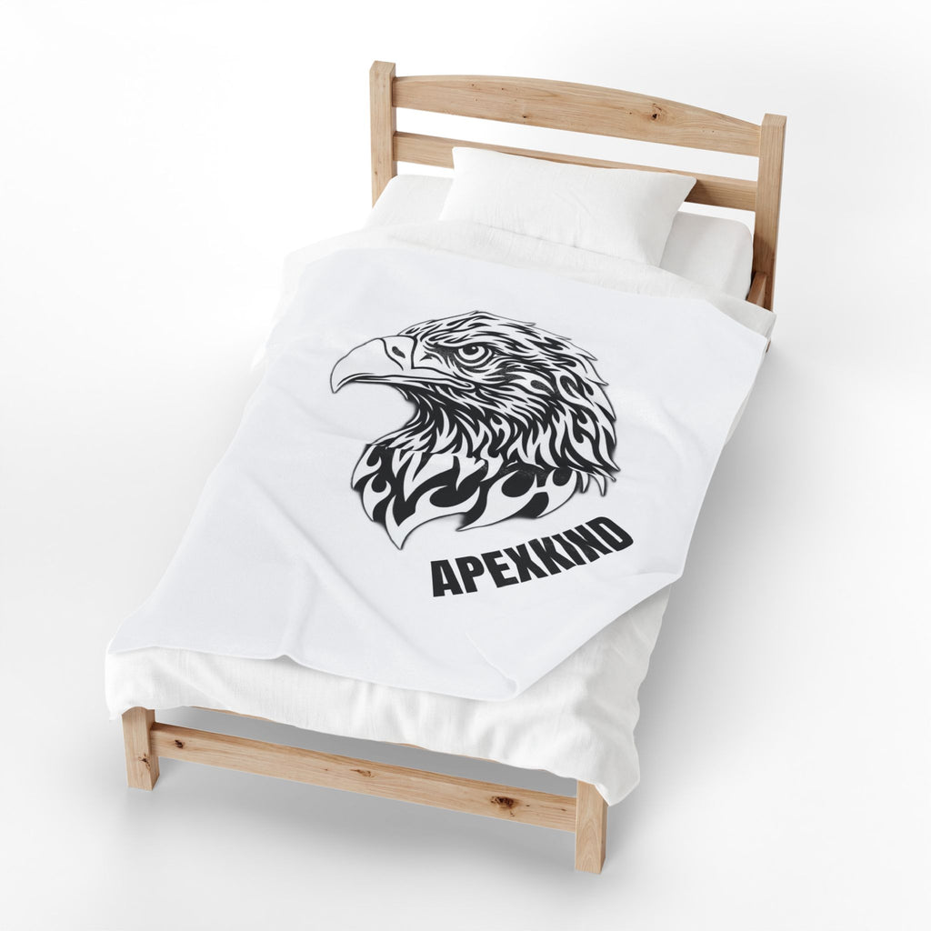 Eagle Head Velveteen Plush Blanket – 'APEKKIND' Monochrome Graphic Throw
