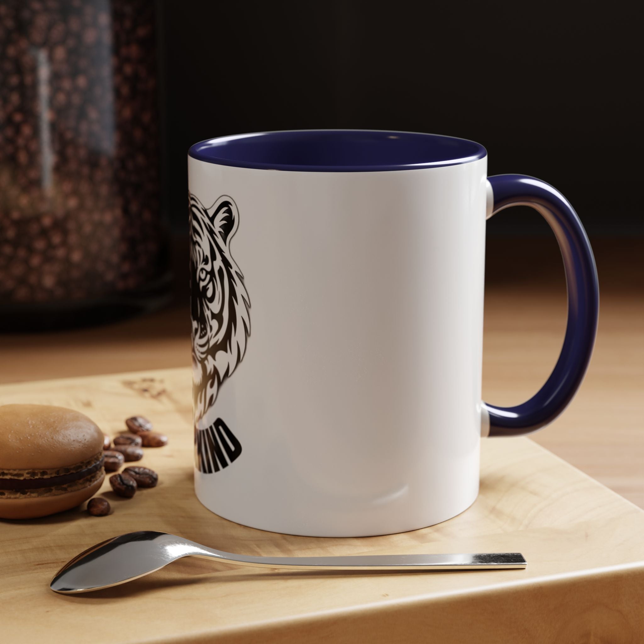 Tiger Head Accent Coffee Mug — Monochrome Tribal Tiger Face Ceramic Cup (11/15oz)
