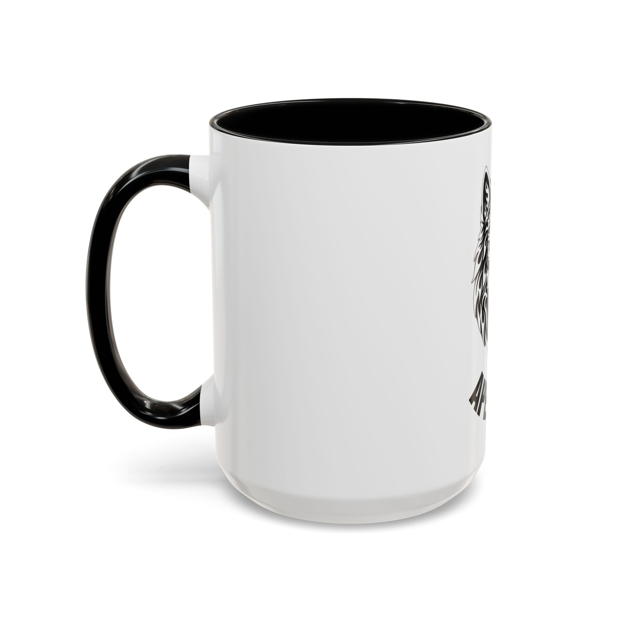 Tribal Wolf Accent Coffee Mug – Black Interior & Handle, Fierce Wolf Head Design (11/15 oz)