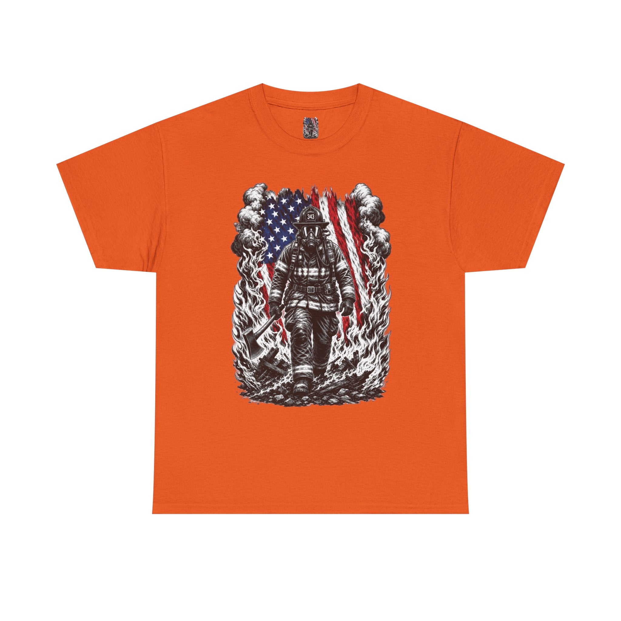 Apex First Responder — Firefighter Tee-Firefighter Illustration T-Shirt — Vintage Firefighter in Flames Tee