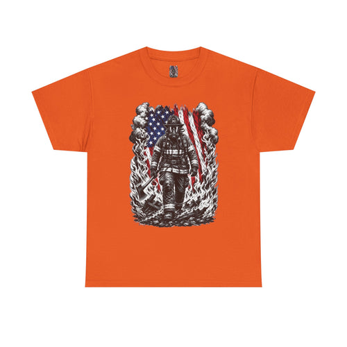 Apex First Responder — Firefighter Tee-Firefighter Illustration T-Shirt — Vintage Firefighter in Flames Tee