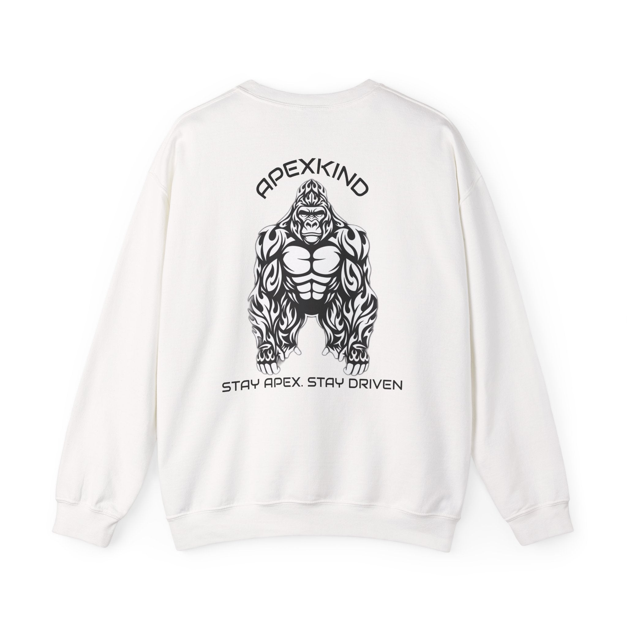 ApexKind Gorilla Crewneck Sweatshirt — Tribal Muscle Ape Graphic, "Stay Apex Stay Driven"