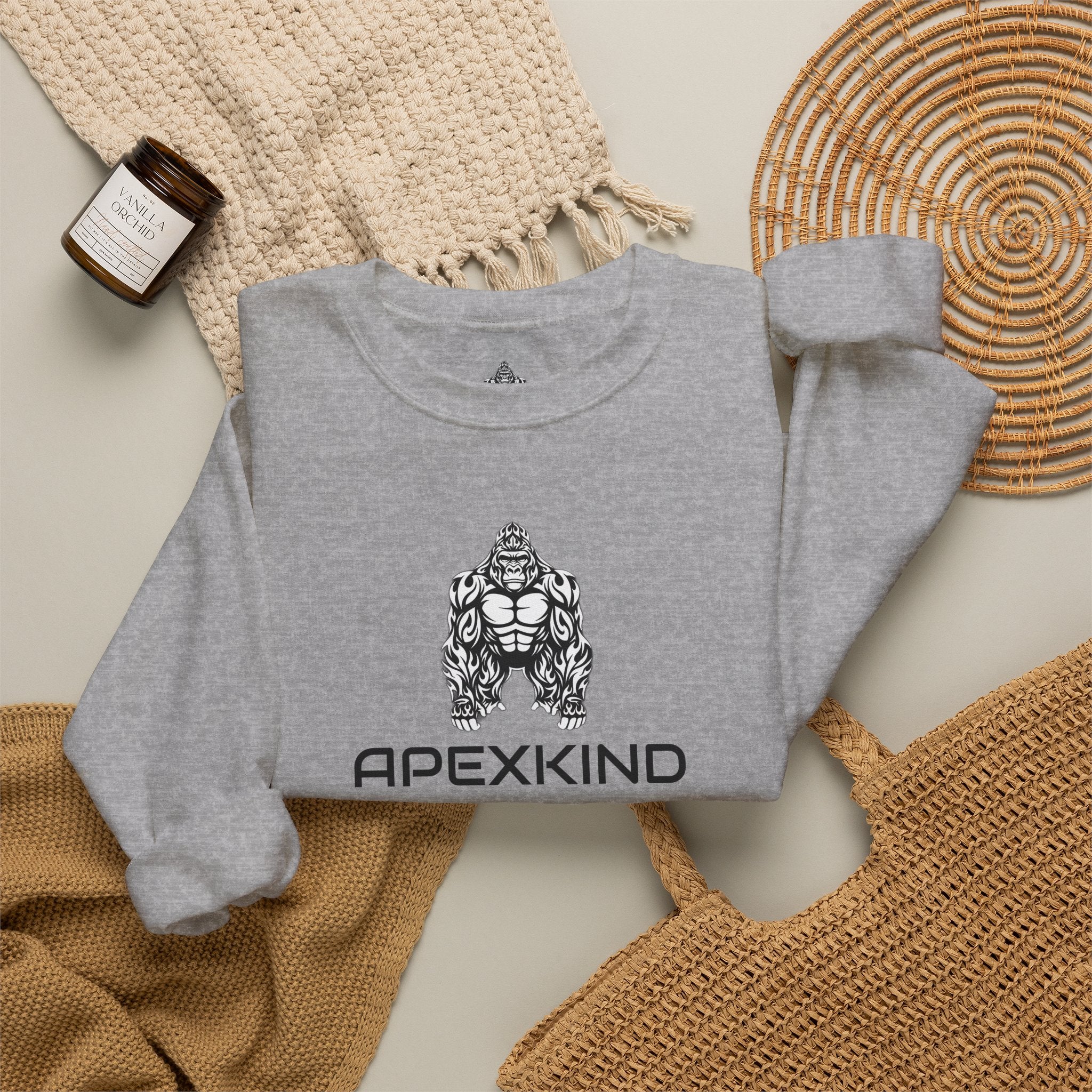 ApexKind Gorilla Crewneck Sweatshirt — Tribal Muscle Ape Graphic, "Stay Apex Stay Driven"