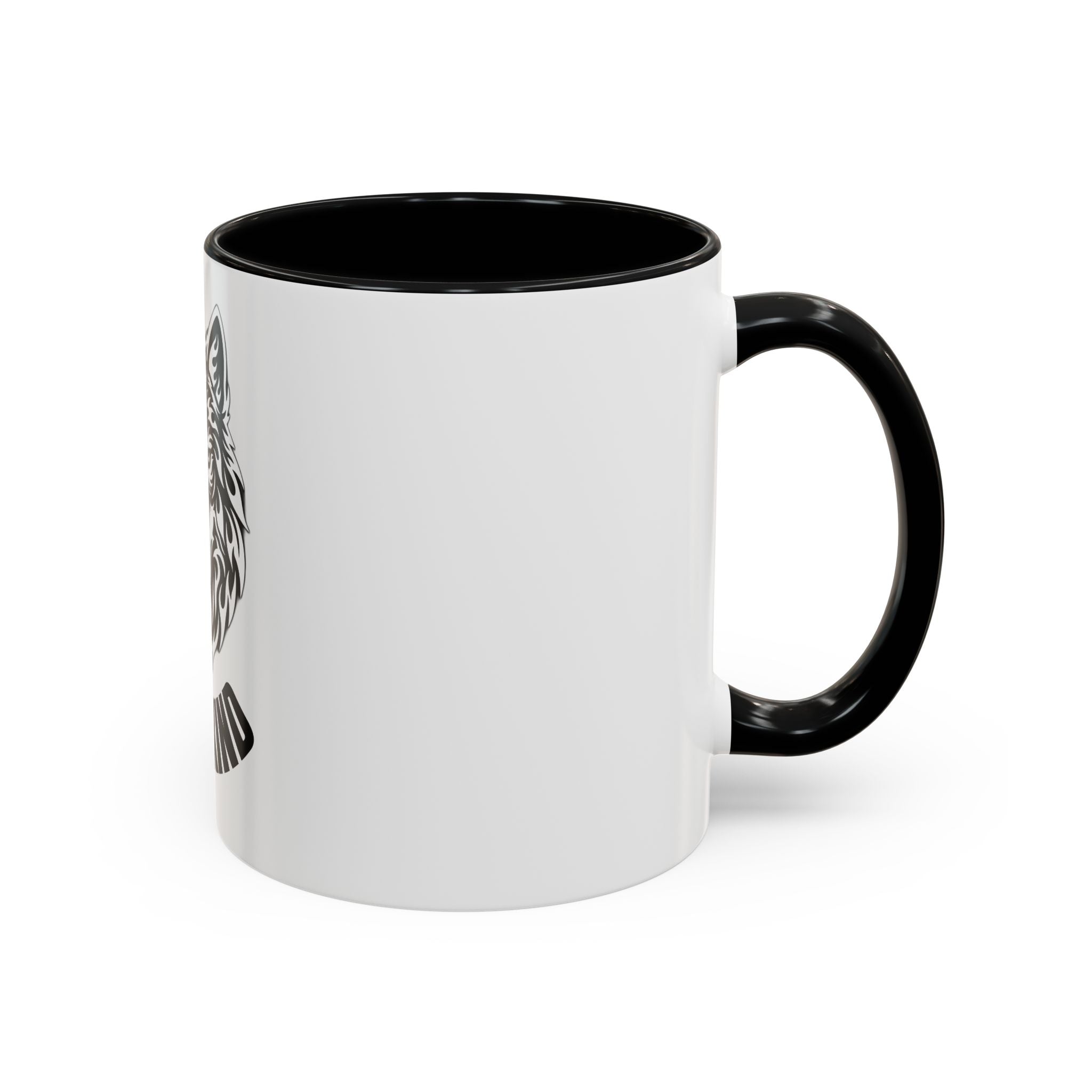 Tribal Wolf Accent Coffee Mug – Black Interior & Handle, Fierce Wolf Head Design (11/15 oz)