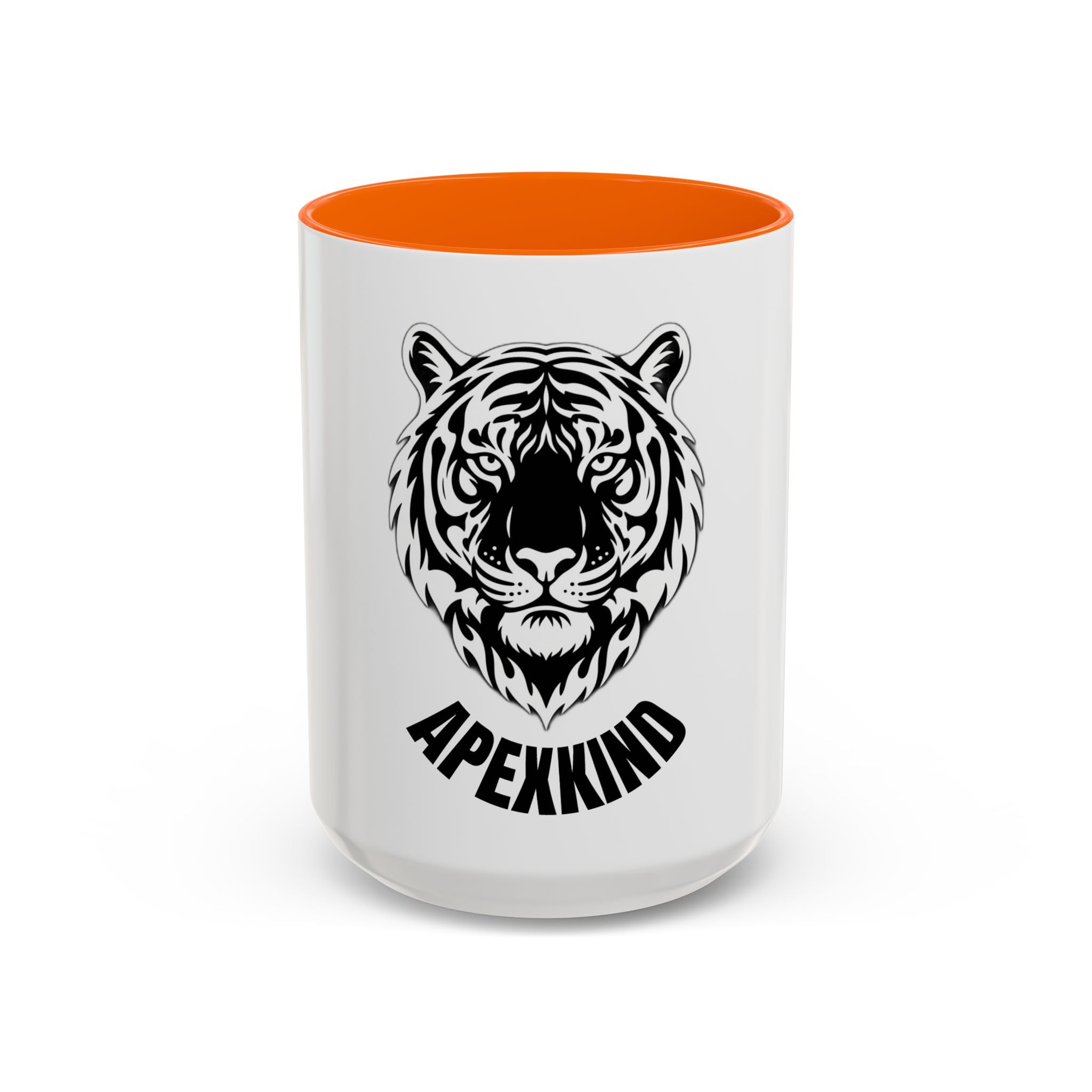 Tiger Head Accent Coffee Mug — Monochrome Tribal Tiger Face Ceramic Cup (11/15oz)