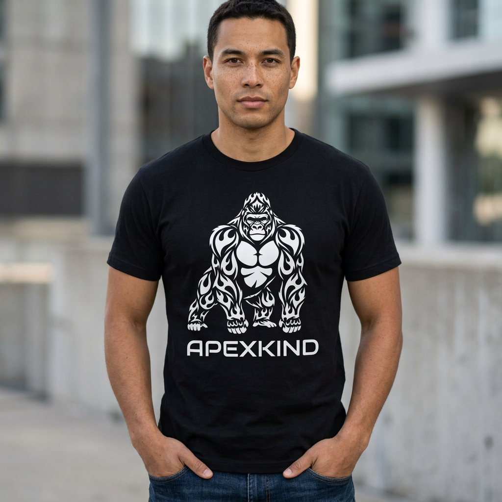 ApexKind Gorilla Graphic Tee — 'Stay Apex, Stay Driven' Motivational Fitness Shirt