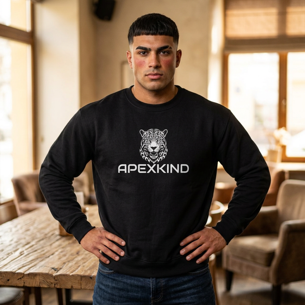ApexKind Leopard Crewneck Sweatshirt — "Walk Wild, Live Sharp" Graphic