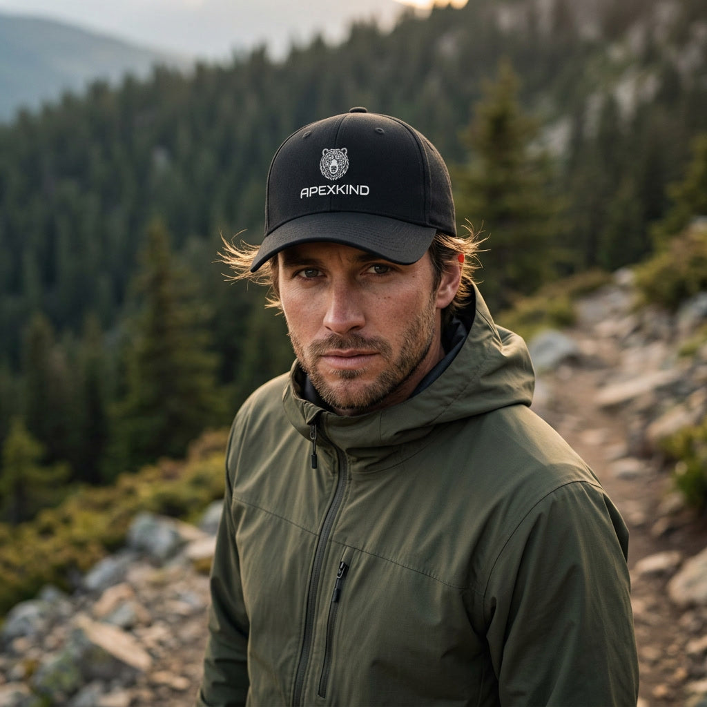 Grizzly Bear Baseball Cap — Black and White Embroidered Sigma Cap