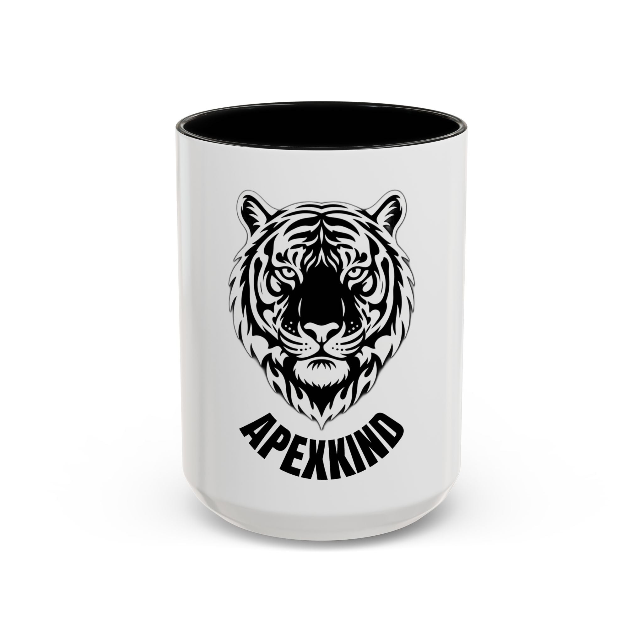 Tiger Head Accent Coffee Mug — Monochrome Tribal Tiger Face Ceramic Cup (11/15oz)