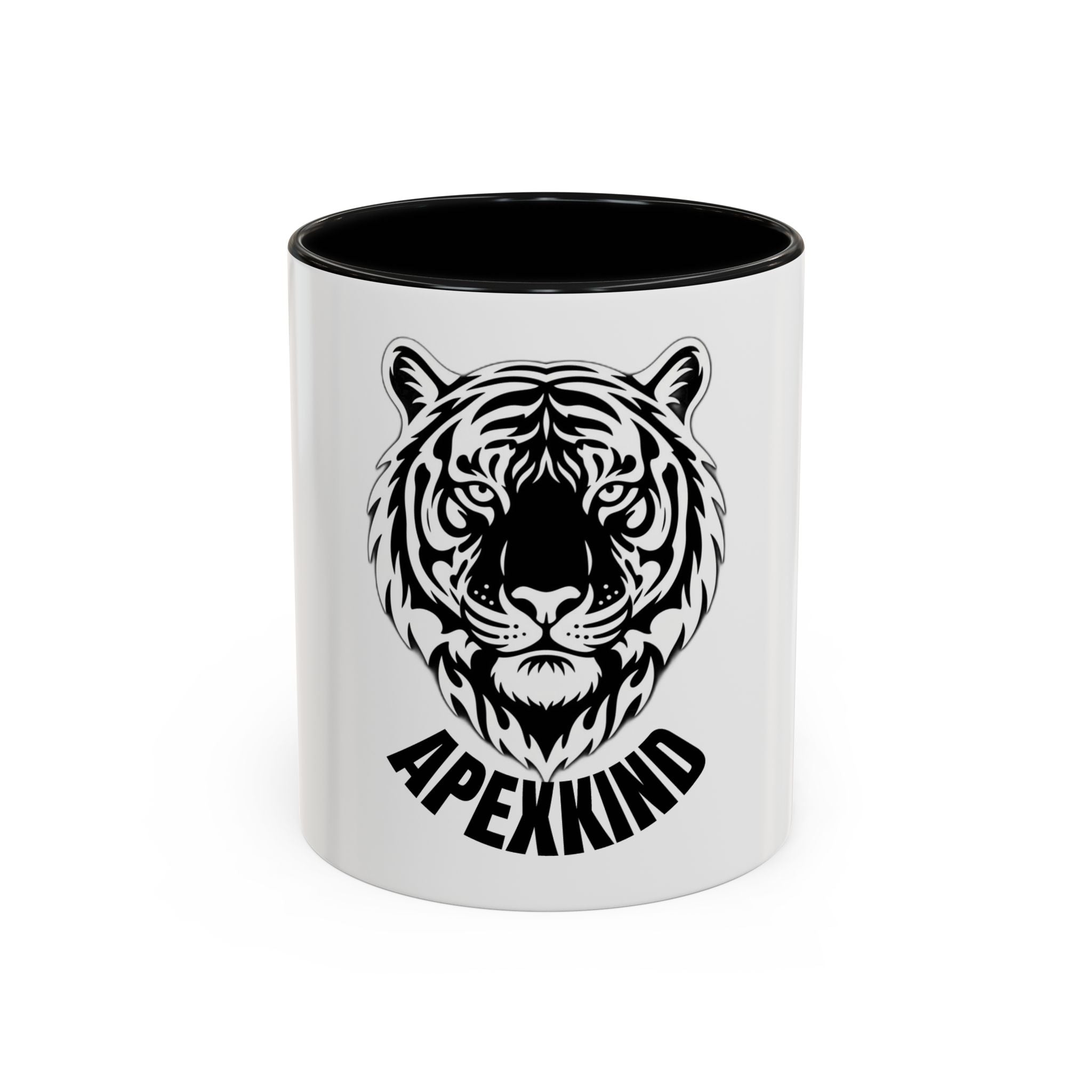 Tiger Head Accent Coffee Mug — Monochrome Tribal Tiger Face Ceramic Cup (11/15oz)