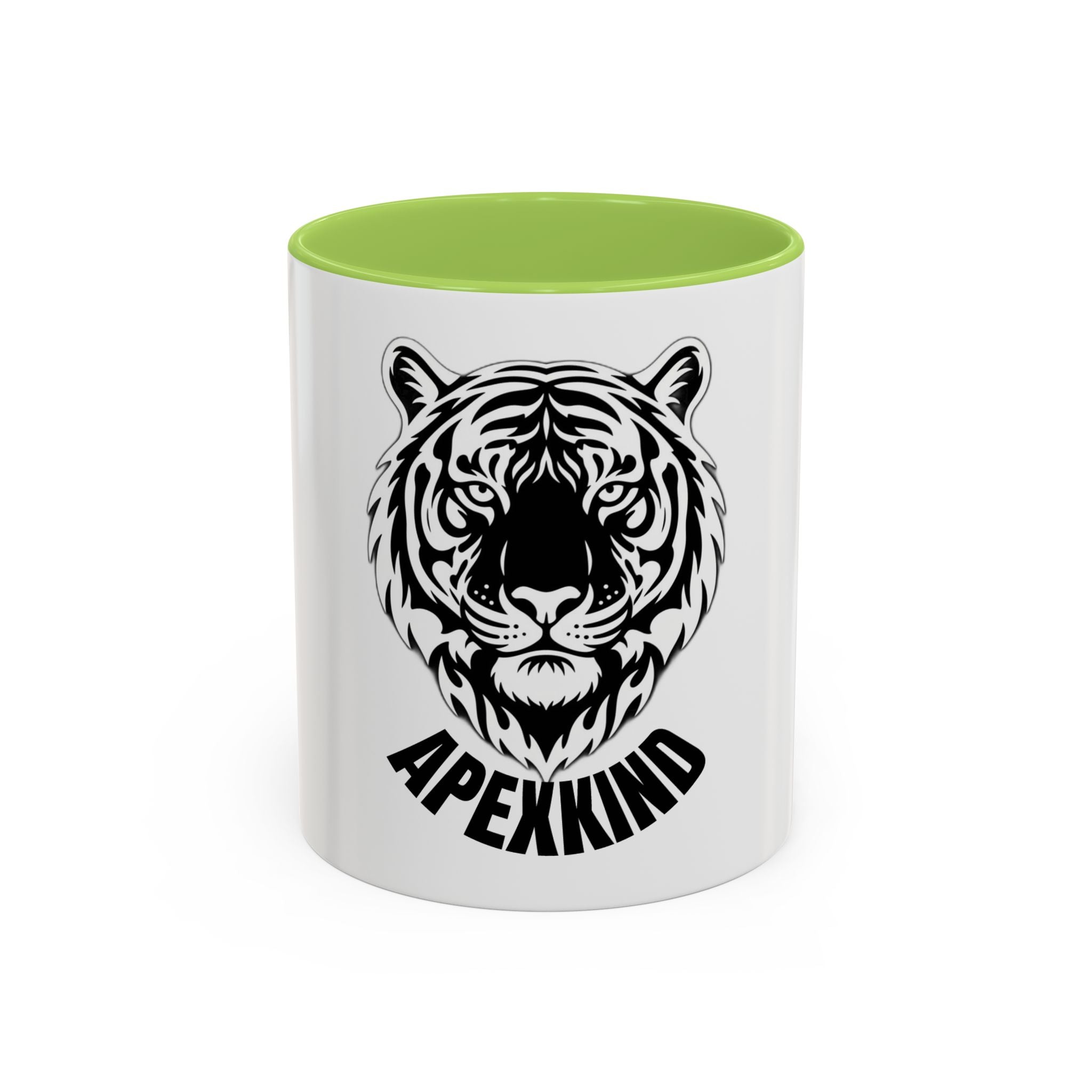 Tiger Head Accent Coffee Mug — Monochrome Tribal Tiger Face Ceramic Cup (11/15oz)