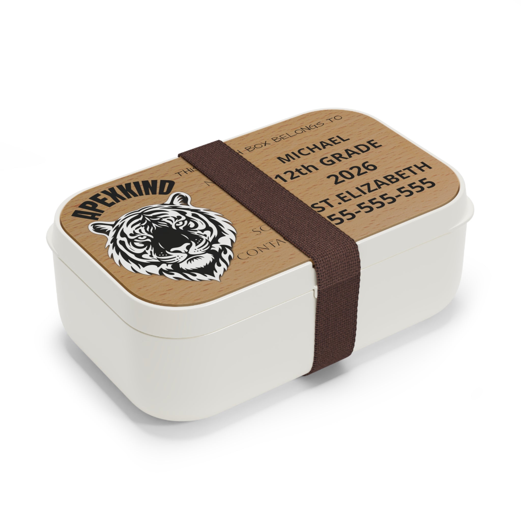 SIBERIAN TIGERHead Personalized Bento Lunch Box | Custom Name, Grade, School, Contact