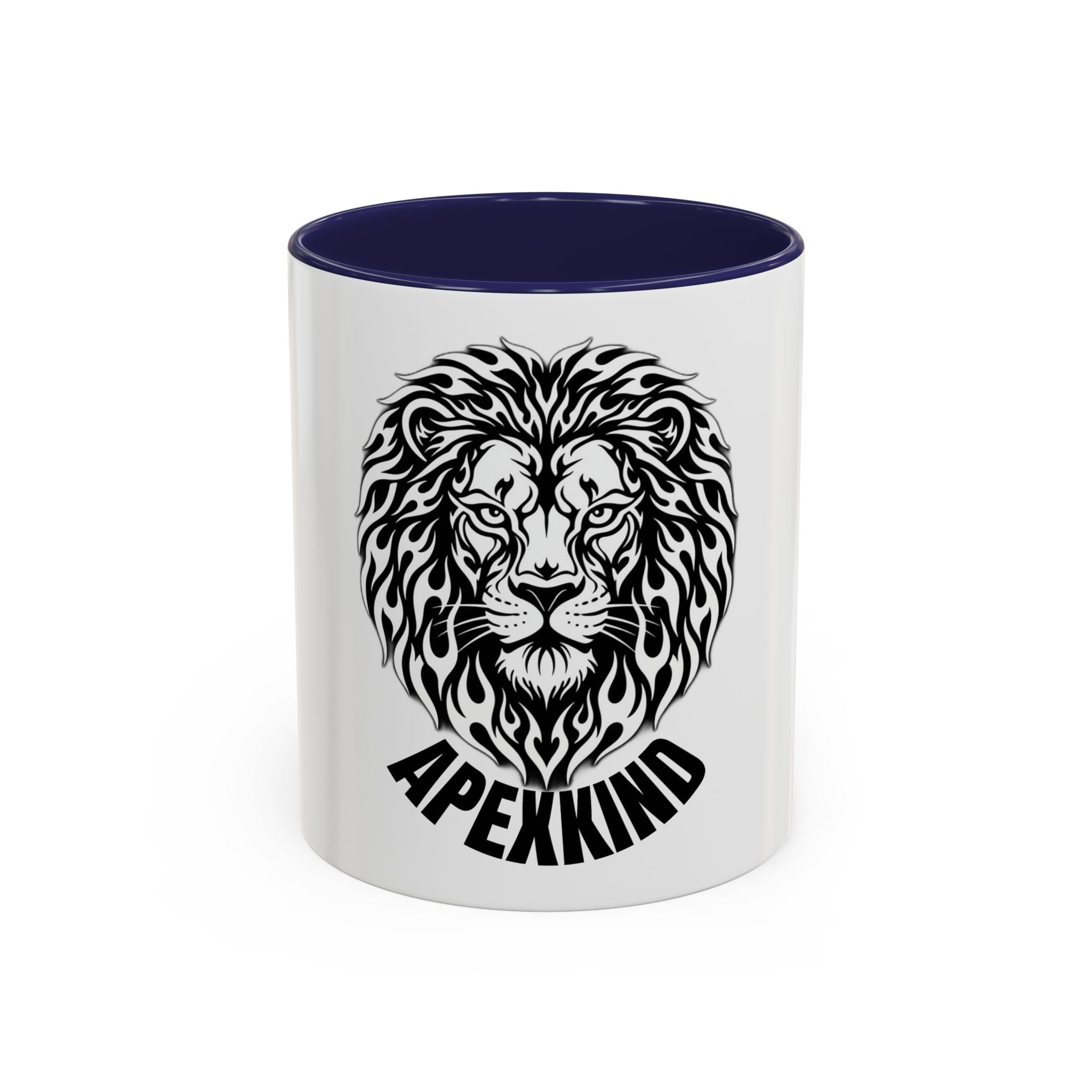 Lion Head Accent Coffee Mug — Black Tribal Lion Design (11oz & 15oz)