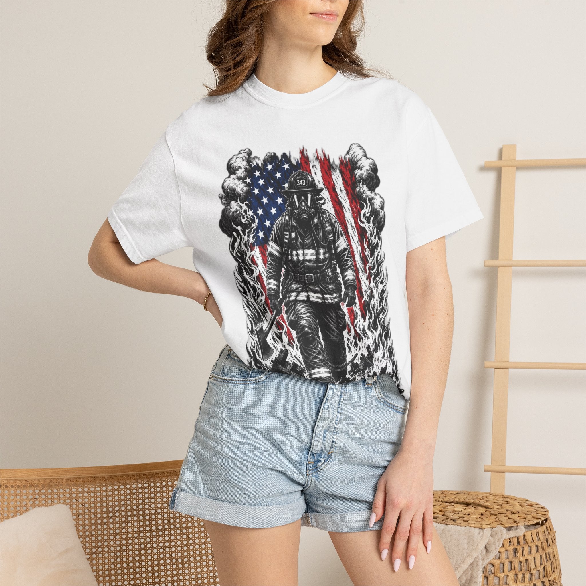 Firefighter American Flag T-Shirt — Brave Firefighter Graphic Tee