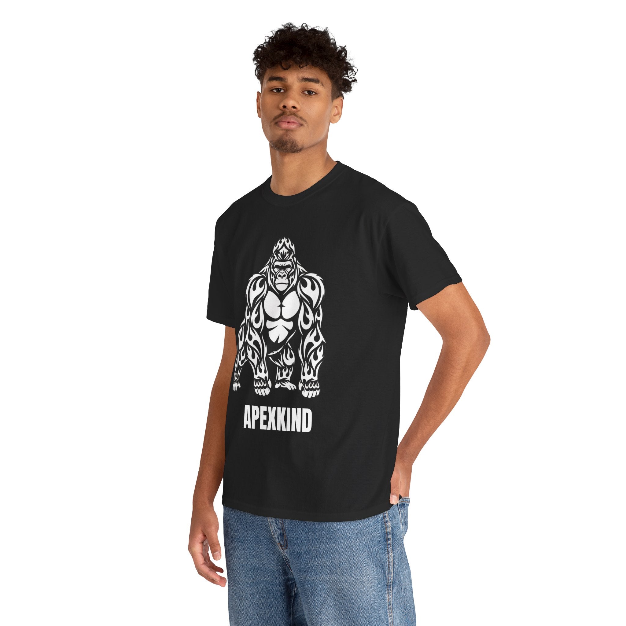 Tribal Flame Gorilla T-Shirt — APEXKIND Silverback Graphic Tee — Bold Tribal Ape Fitness Shirt