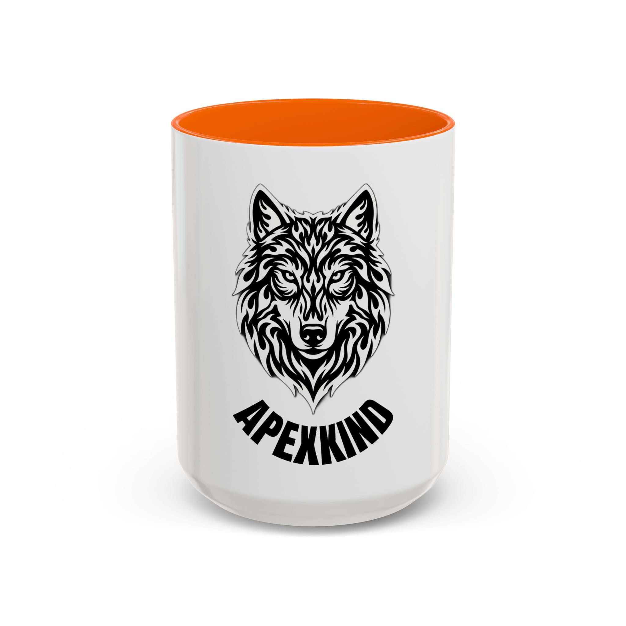 Tribal Wolf Accent Coffee Mug – Black Interior & Handle, Fierce Wolf Head Design (11/15 oz)