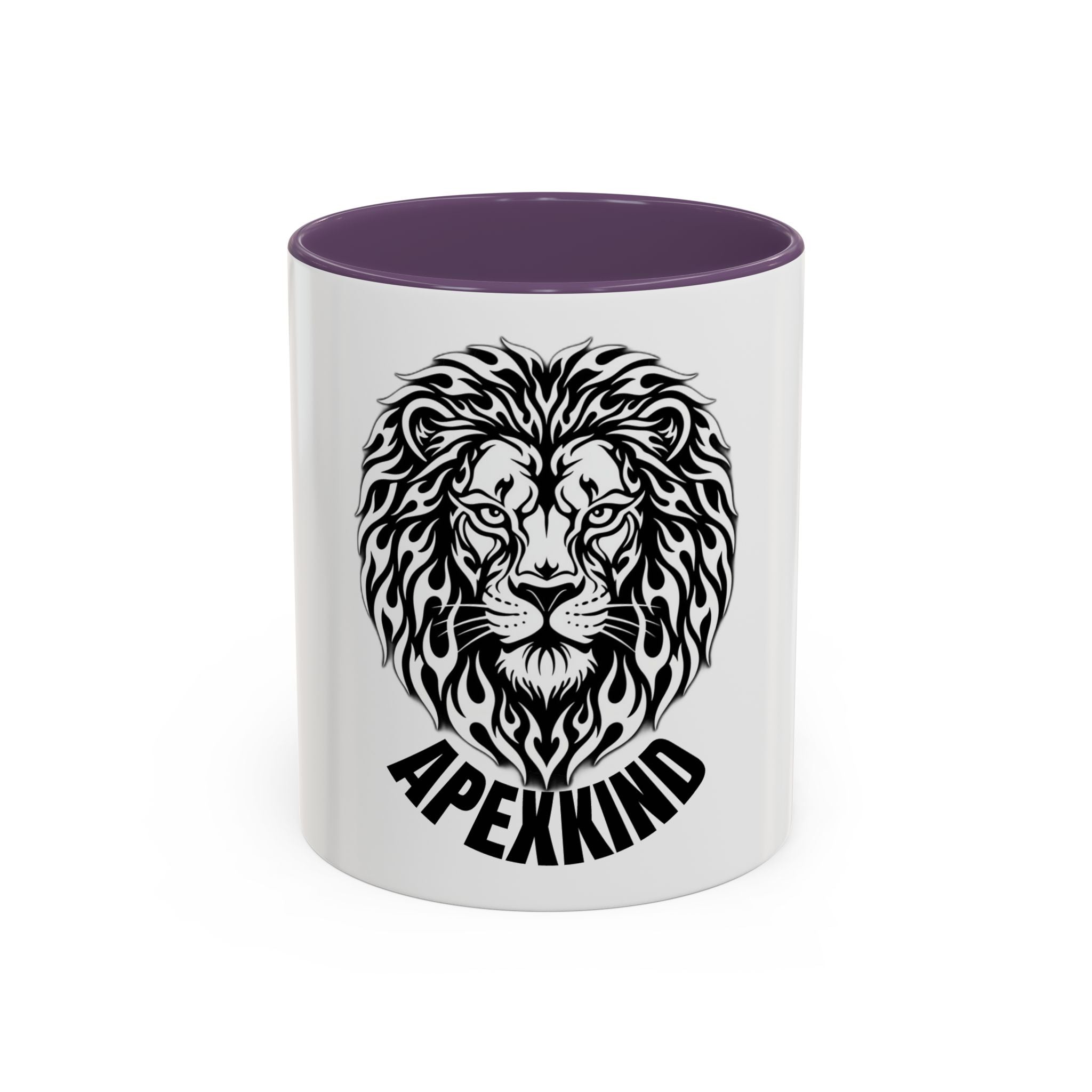 Lion Head Accent Coffee Mug — Black Tribal Lion Design (11oz & 15oz)