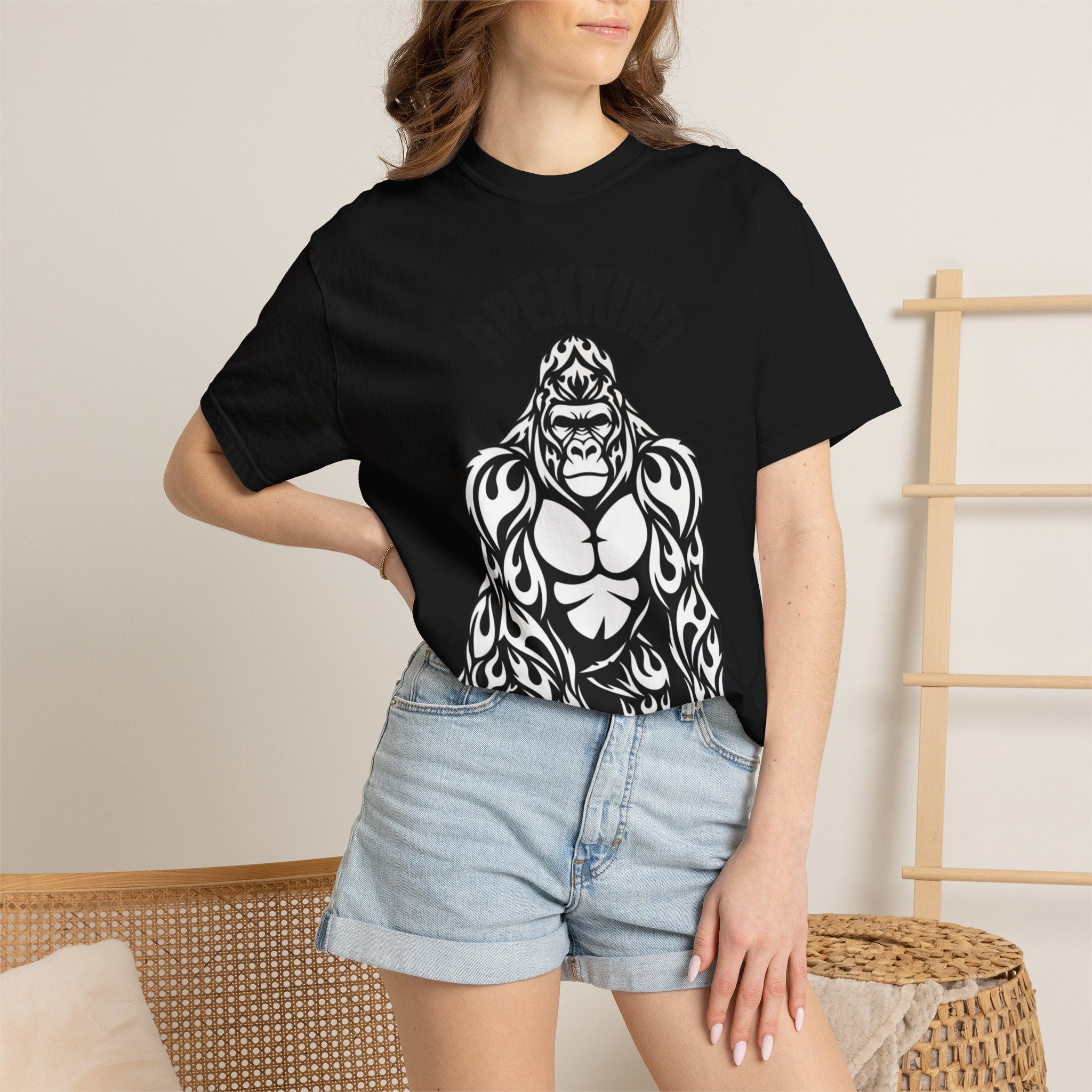 Tribal Flame Silverback Gorilla T-Shirt - Tribal Gorilla Illustration T-shirt | Bold Black Ape Design