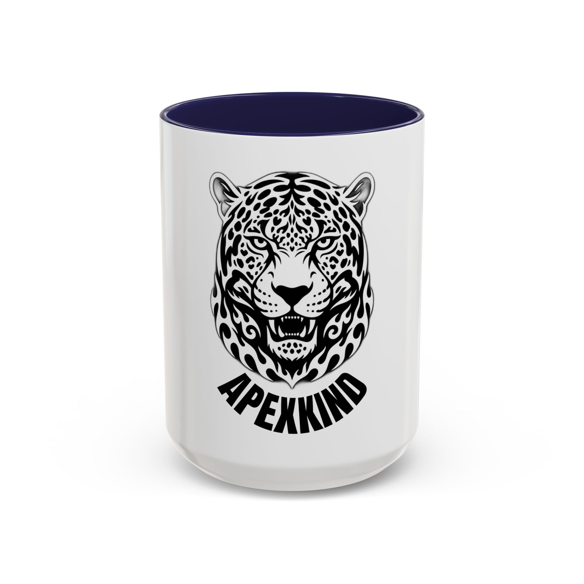 Tribal Wolf Accent Coffee Mug – Black Interior & Handle, Fierce Wolf Head Design (11/15 oz)