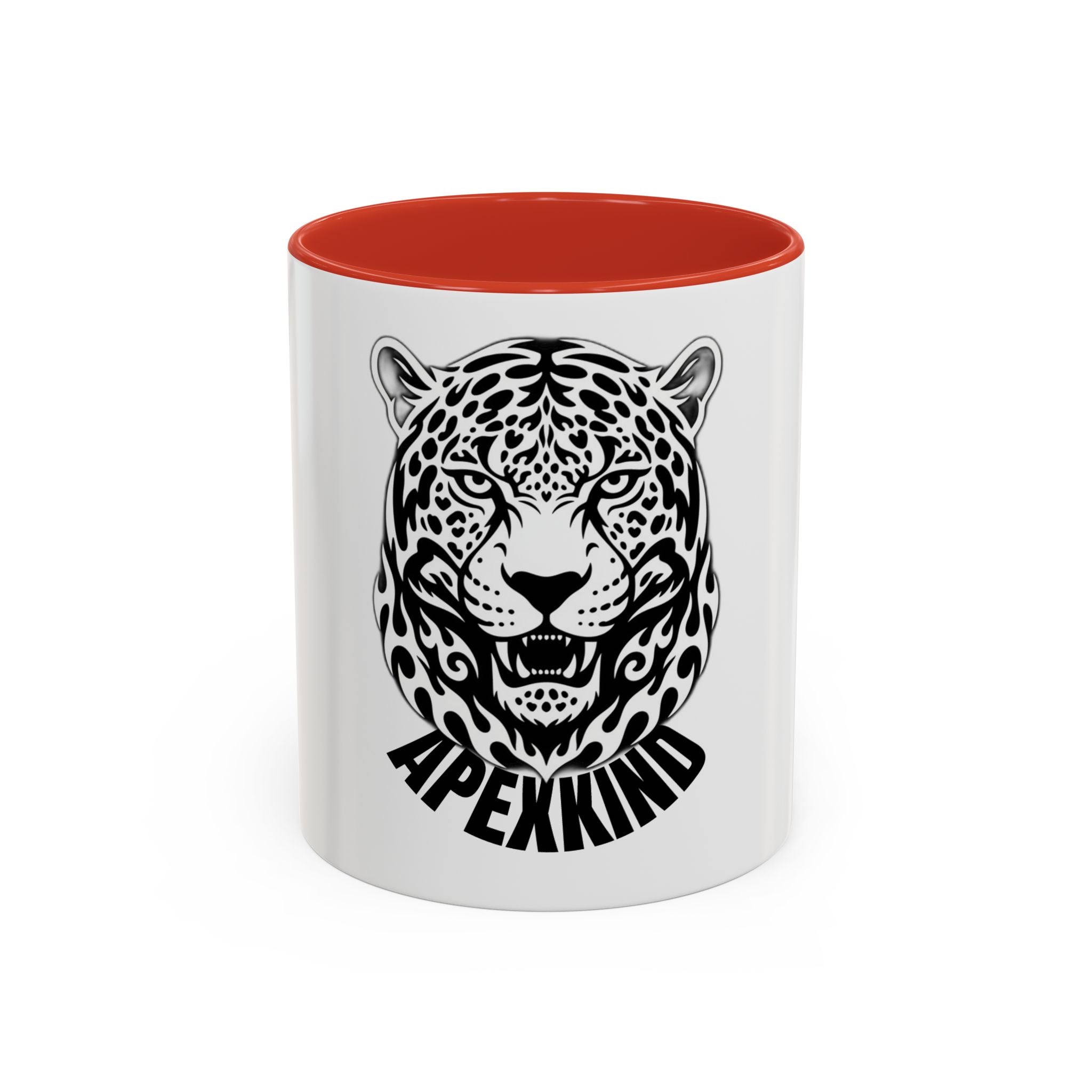 Tribal Wolf Accent Coffee Mug – Black Interior & Handle, Fierce Wolf Head Design (11/15 oz)