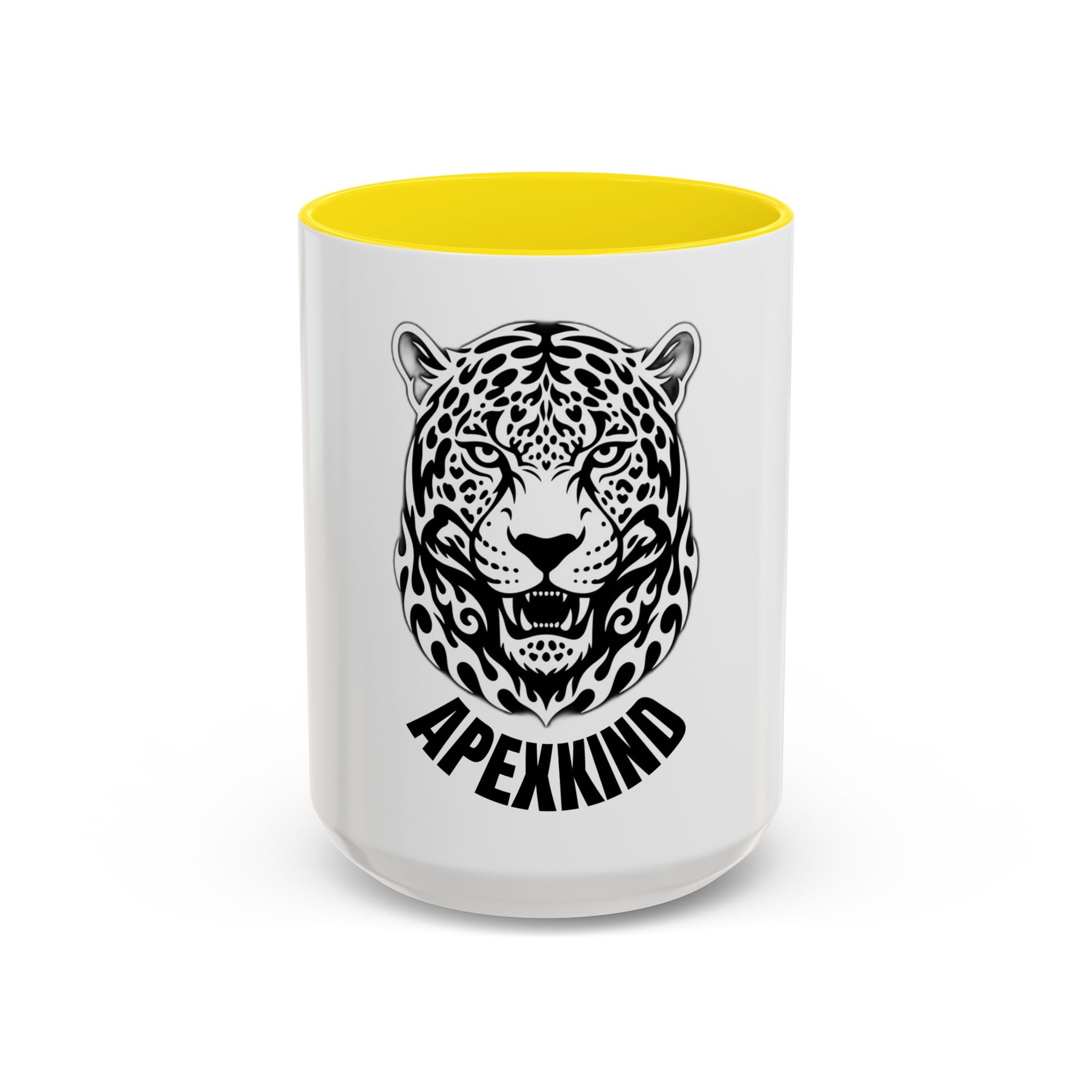Tribal Wolf Accent Coffee Mug – Black Interior & Handle, Fierce Wolf Head Design (11/15 oz)