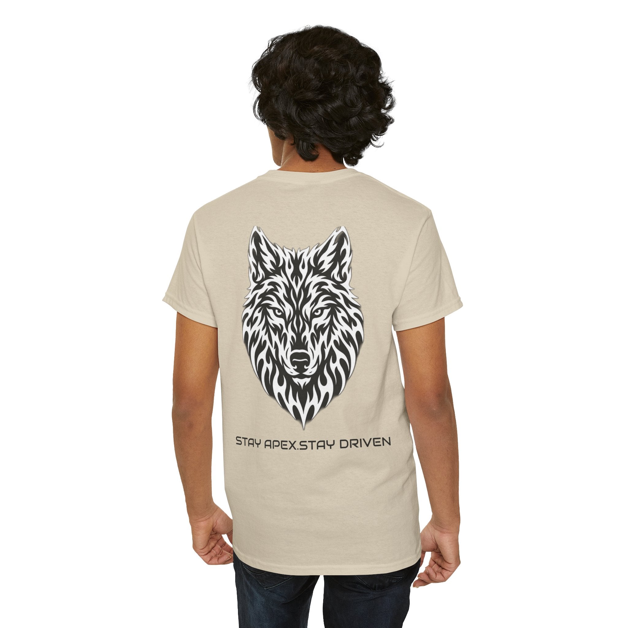 Wolf Graphic Tee — 'Stay Apex, Stay Driven' Motivational Shirt