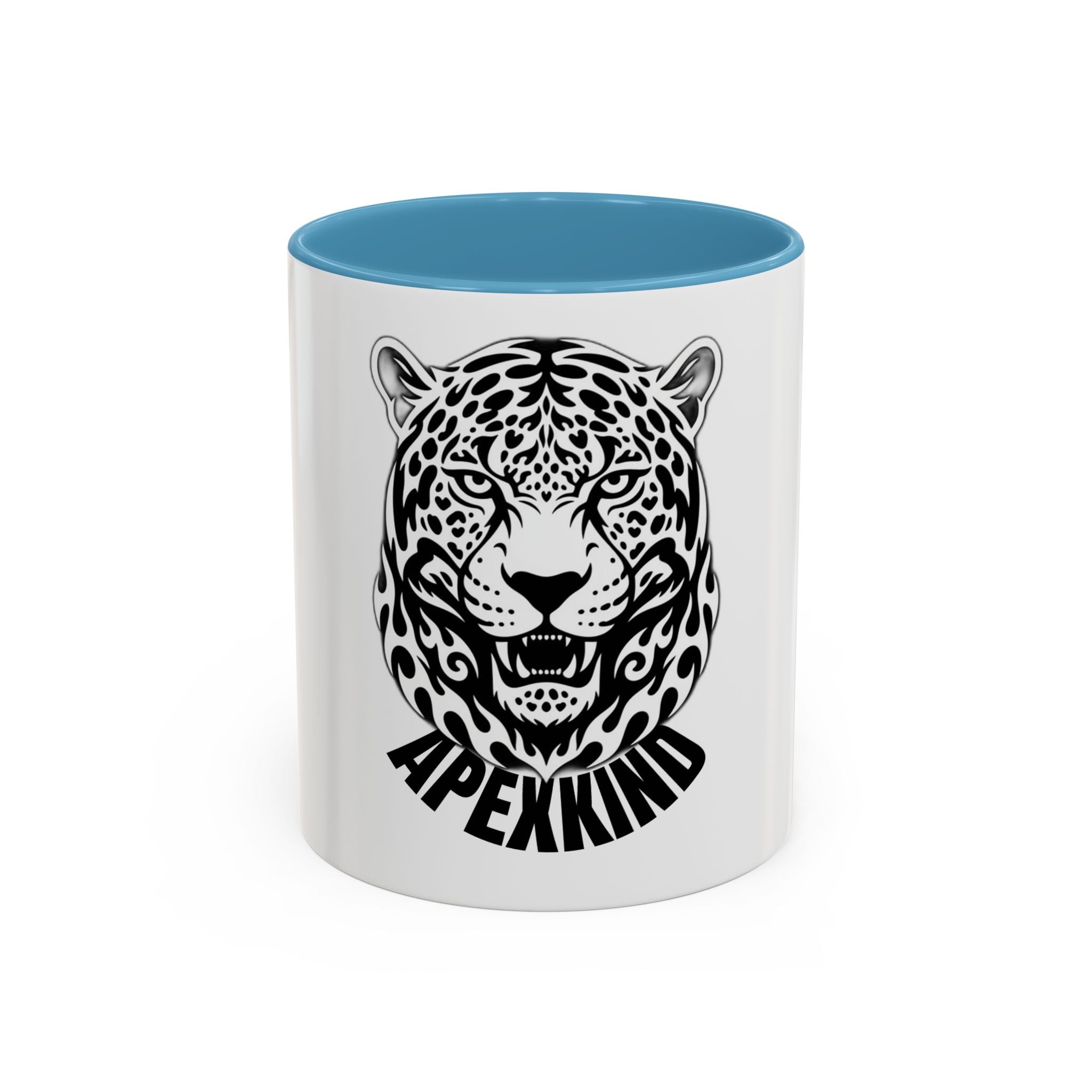 Tribal Wolf Accent Coffee Mug – Black Interior & Handle, Fierce Wolf Head Design (11/15 oz)