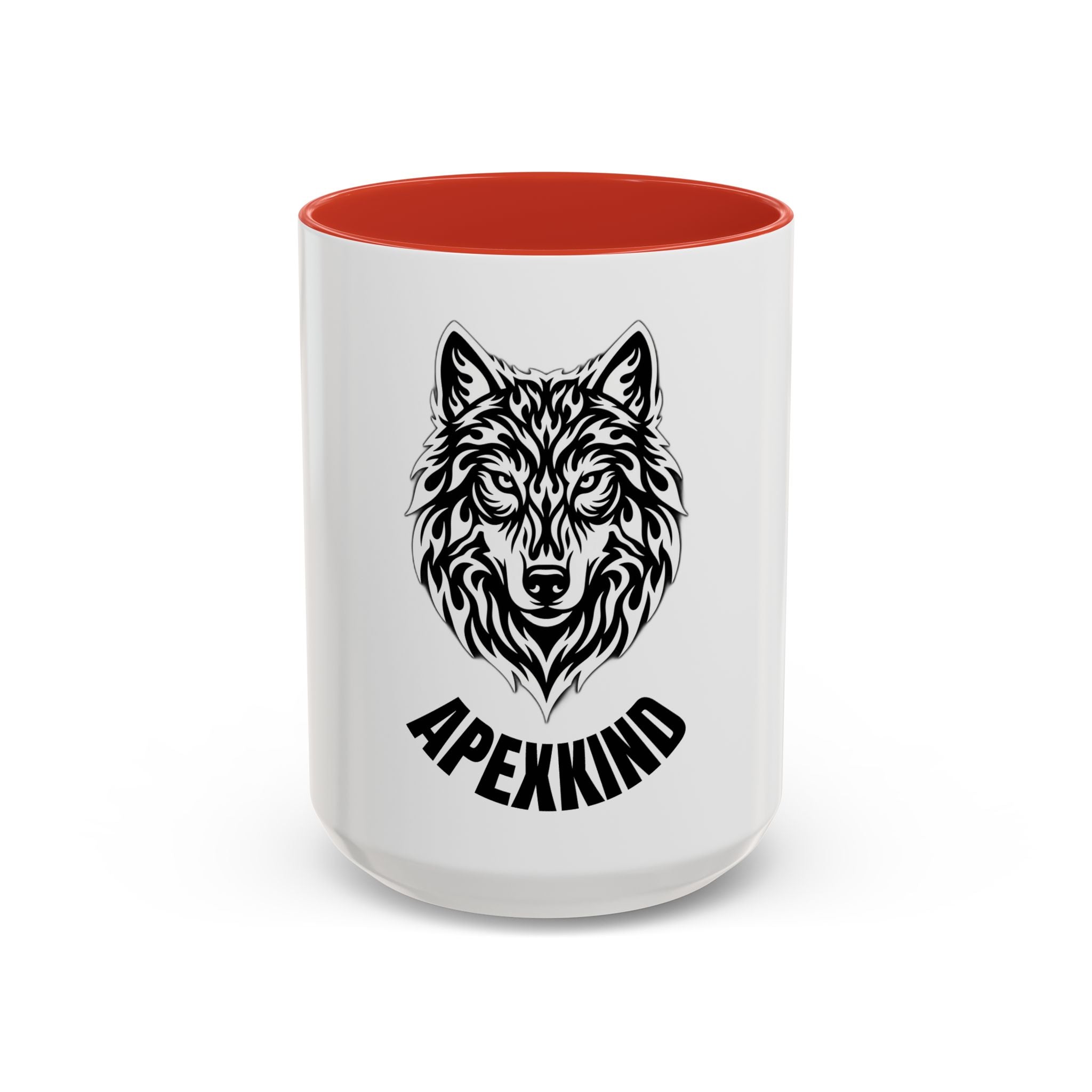 Tribal Wolf Accent Coffee Mug – Black Interior & Handle, Fierce Wolf Head Design (11/15 oz)