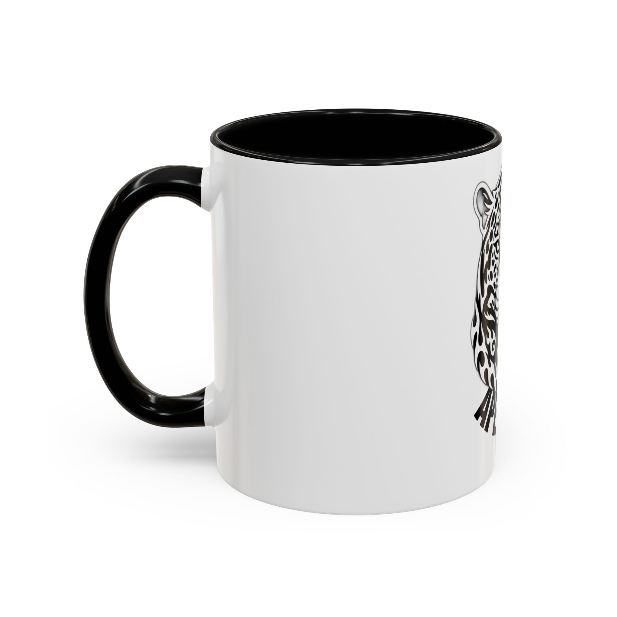 Tribal Wolf Accent Coffee Mug – Black Interior & Handle, Fierce Wolf Head Design (11/15 oz)