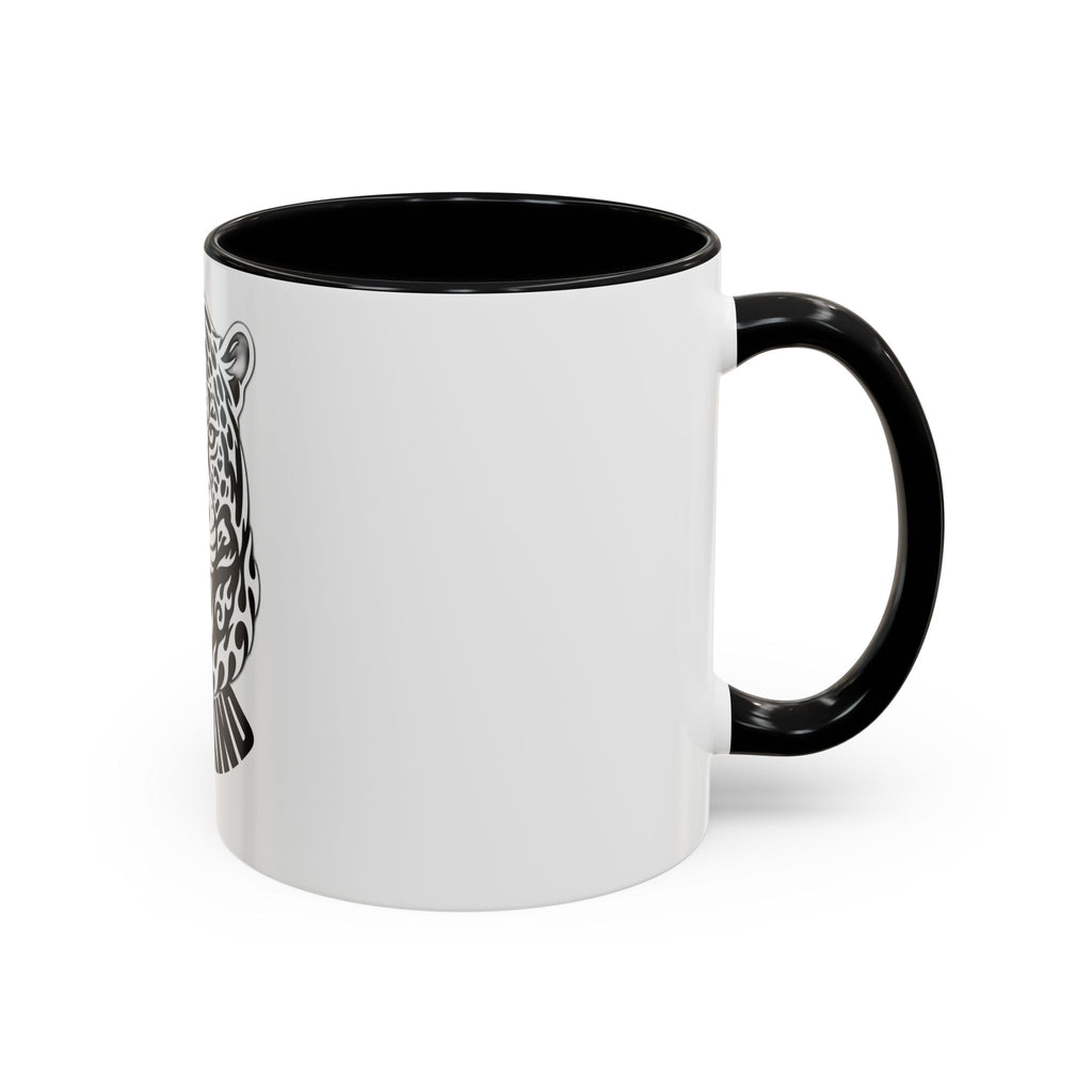 Tribal Wolf Accent Coffee Mug – Black Interior & Handle, Fierce Wolf Head Design (11/15 oz)