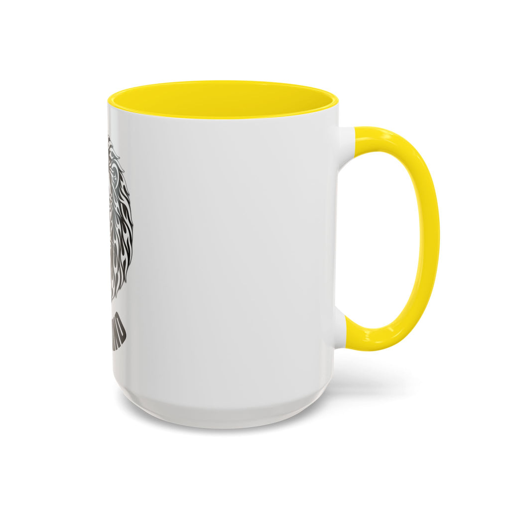 Lion Head Accent Coffee Mug — Black Tribal Lion Design (11oz & 15oz)