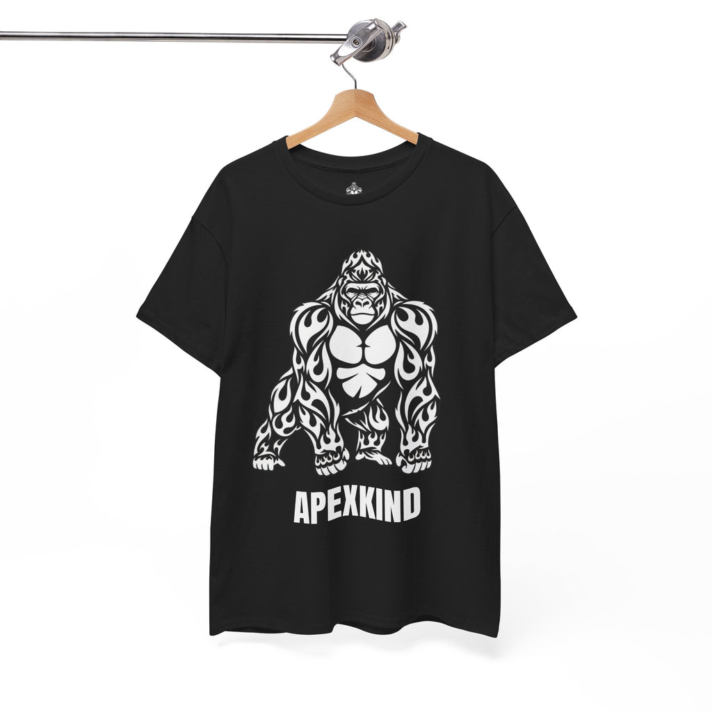 Tribal Flame Gorilla T-Shirt — APEXKIND Silverback Graphic Tee — Bold Tribal Ape Fitness Shirt