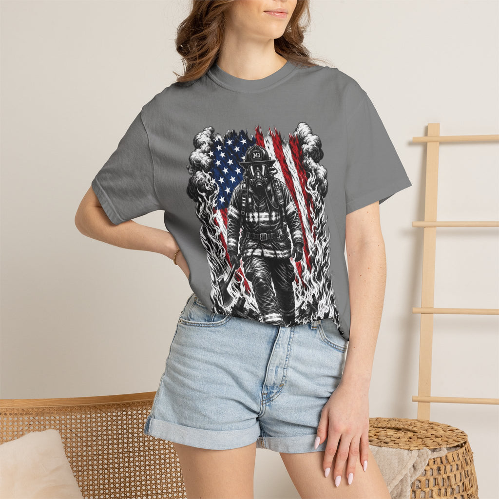 Firefighter American Flag T-Shirt — Brave Firefighter Graphic Tee