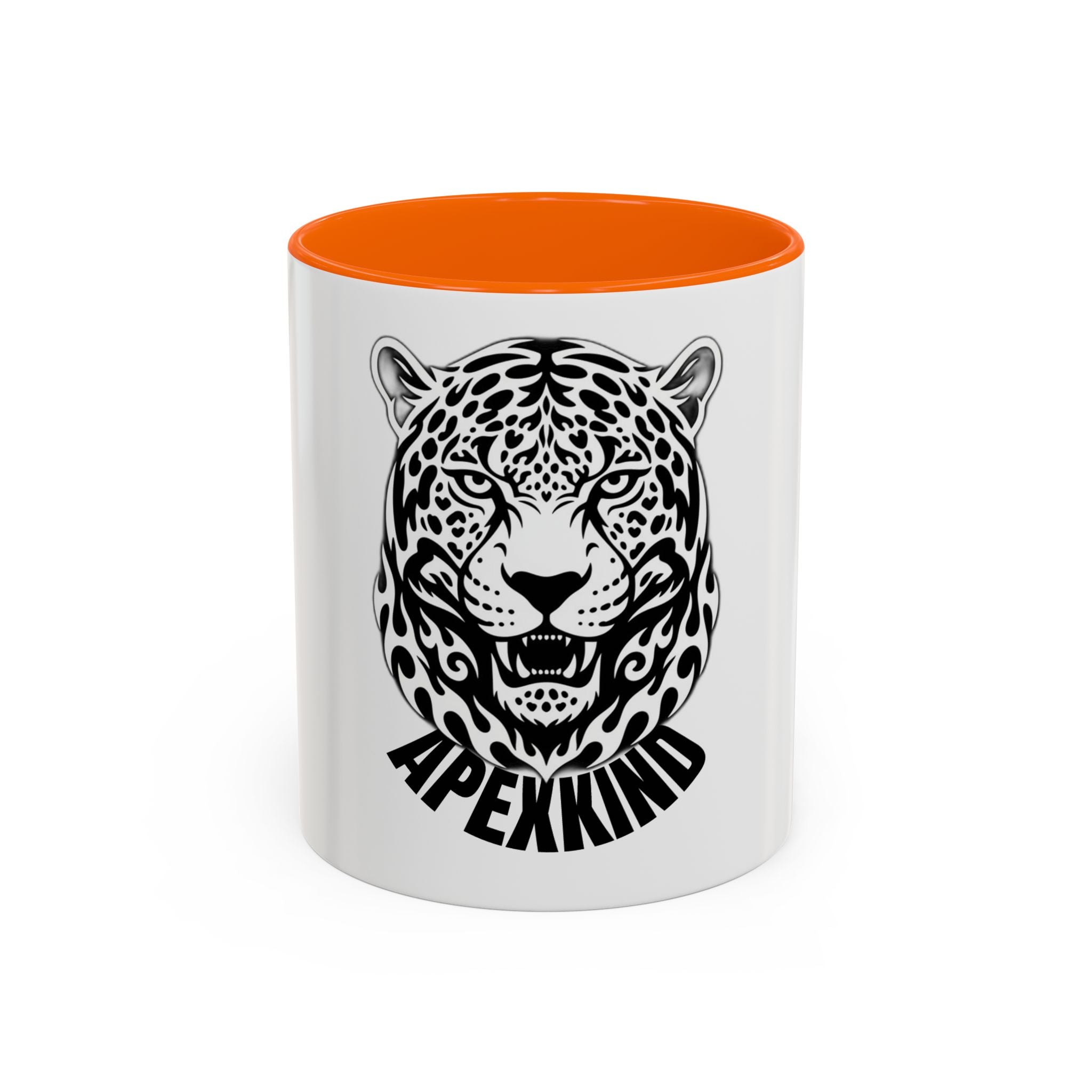 Tribal Wolf Accent Coffee Mug – Black Interior & Handle, Fierce Wolf Head Design (11/15 oz)