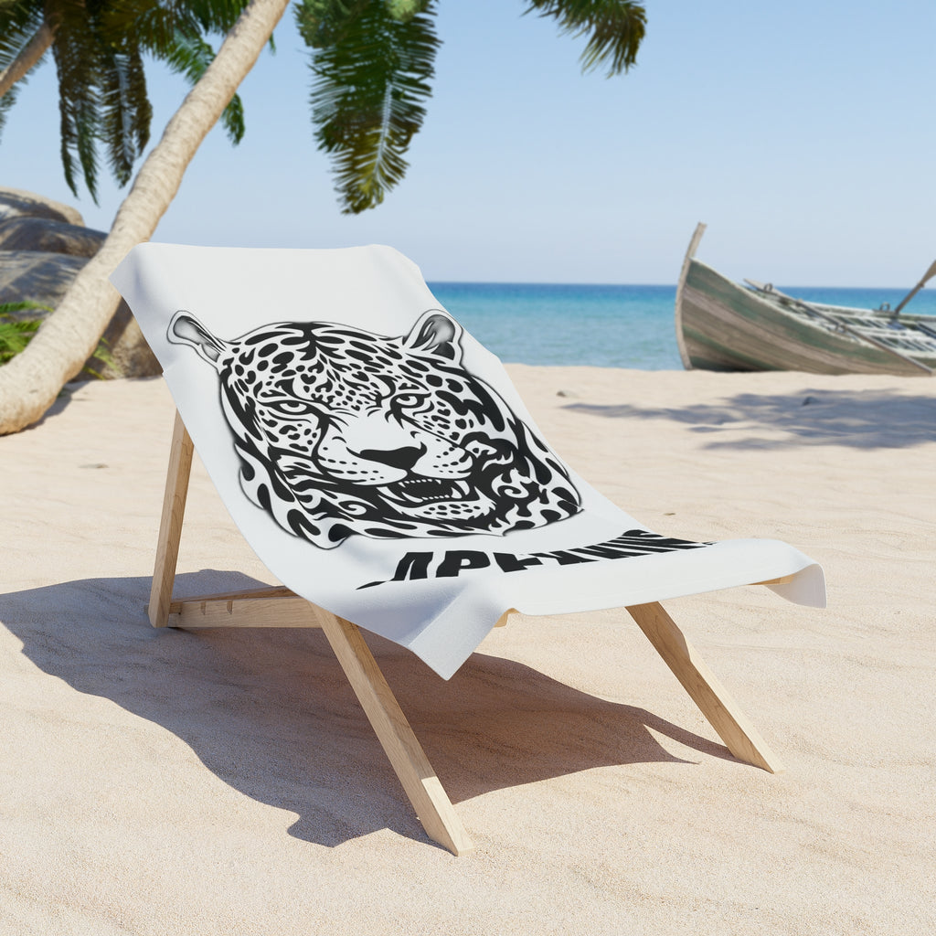 Leopard Head Beach Towel — Bold Black Tribal Cat Design