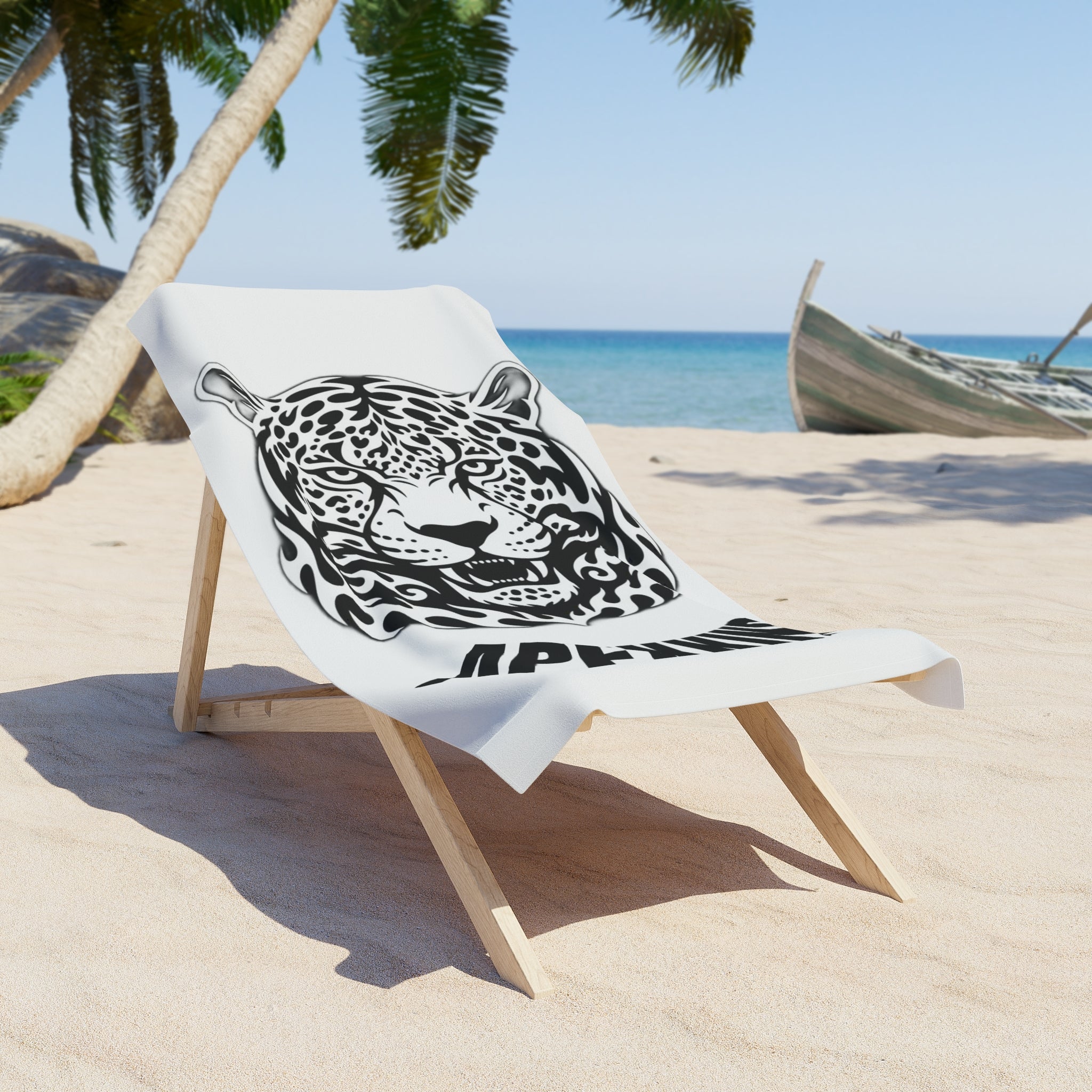 Leopard Head Beach Towel — Bold Black Tribal Cat Design