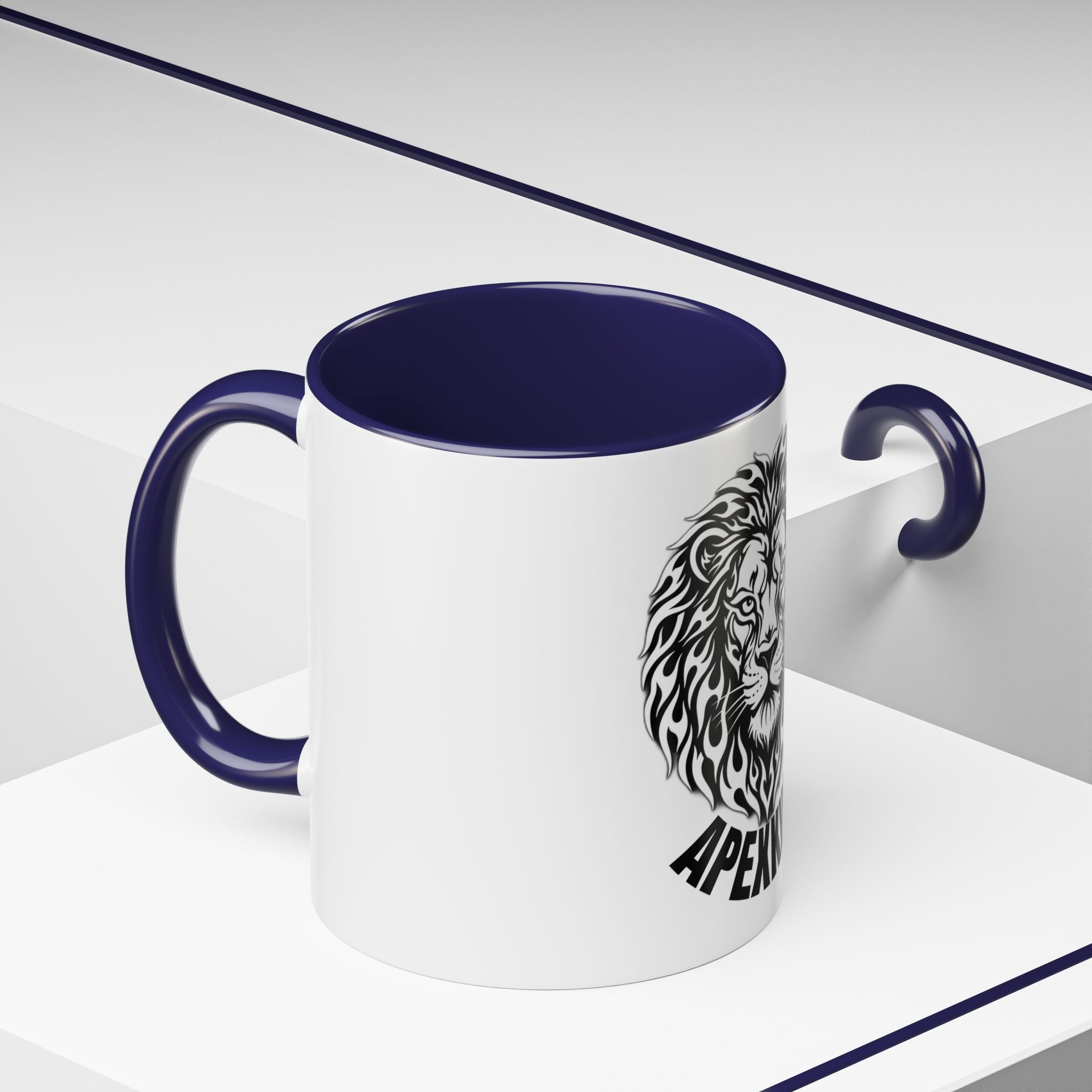 Lion Head Accent Coffee Mug — Black Tribal Lion Design (11oz & 15oz)