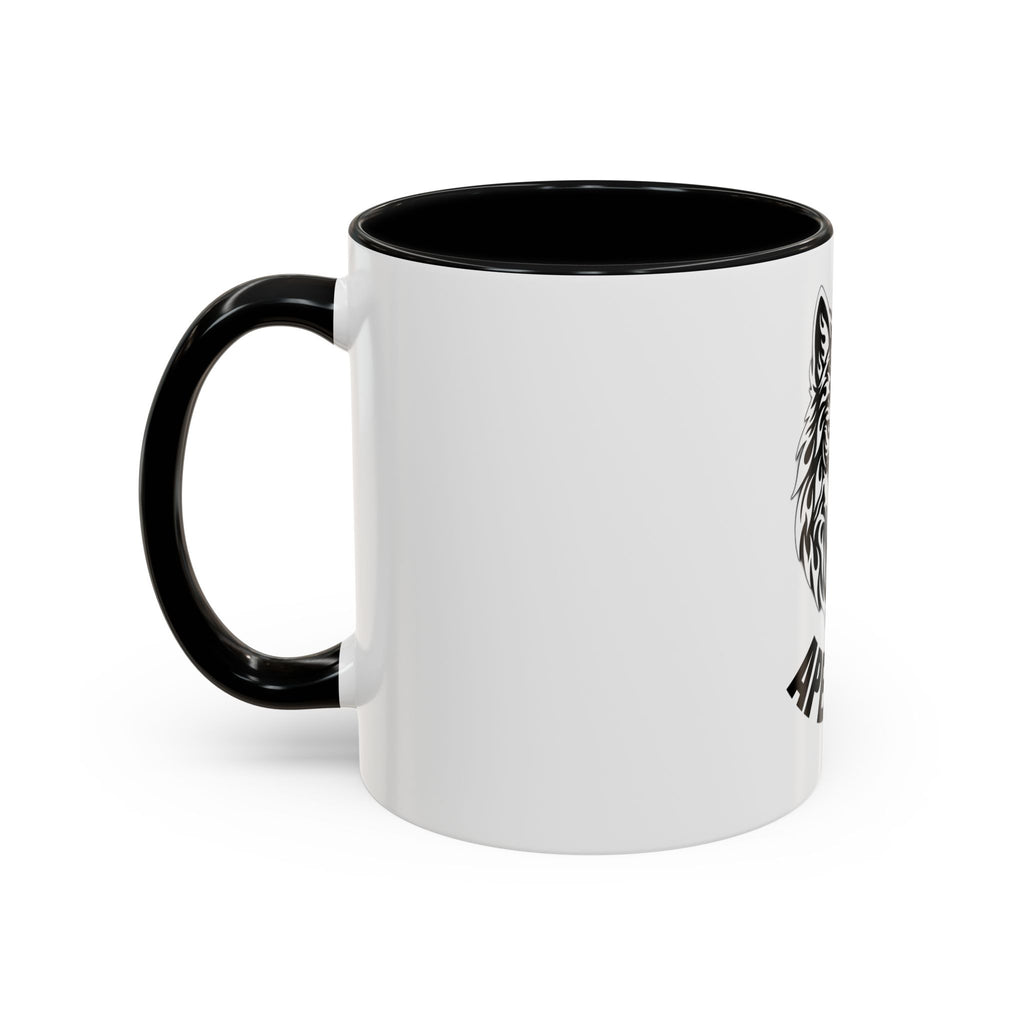 Tribal Wolf Accent Coffee Mug – Black Interior & Handle, Fierce Wolf Head Design (11/15 oz)