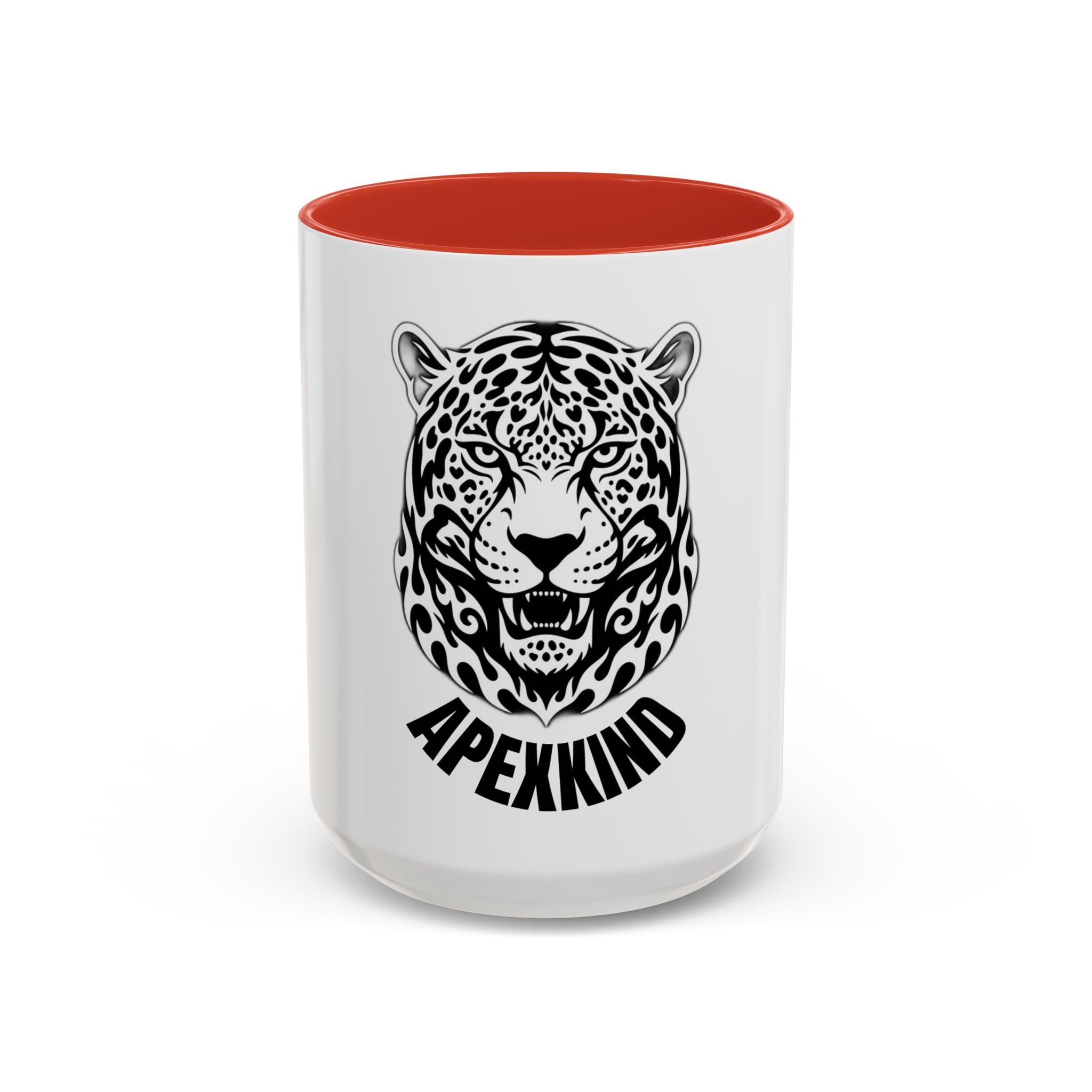 Tribal Wolf Accent Coffee Mug – Black Interior & Handle, Fierce Wolf Head Design (11/15 oz)