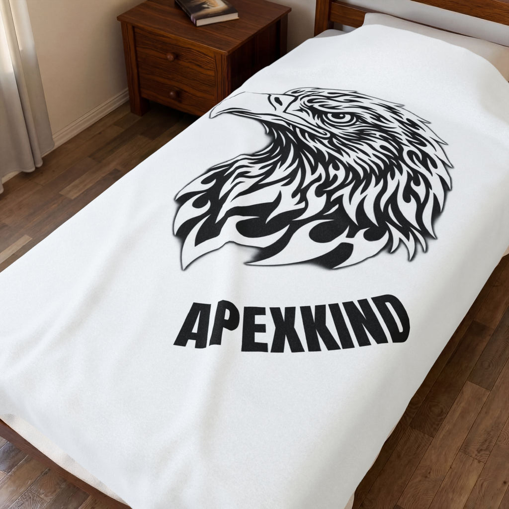 Eagle Head Velveteen Plush Blanket – 'APEKKIND' Monochrome Graphic Throw