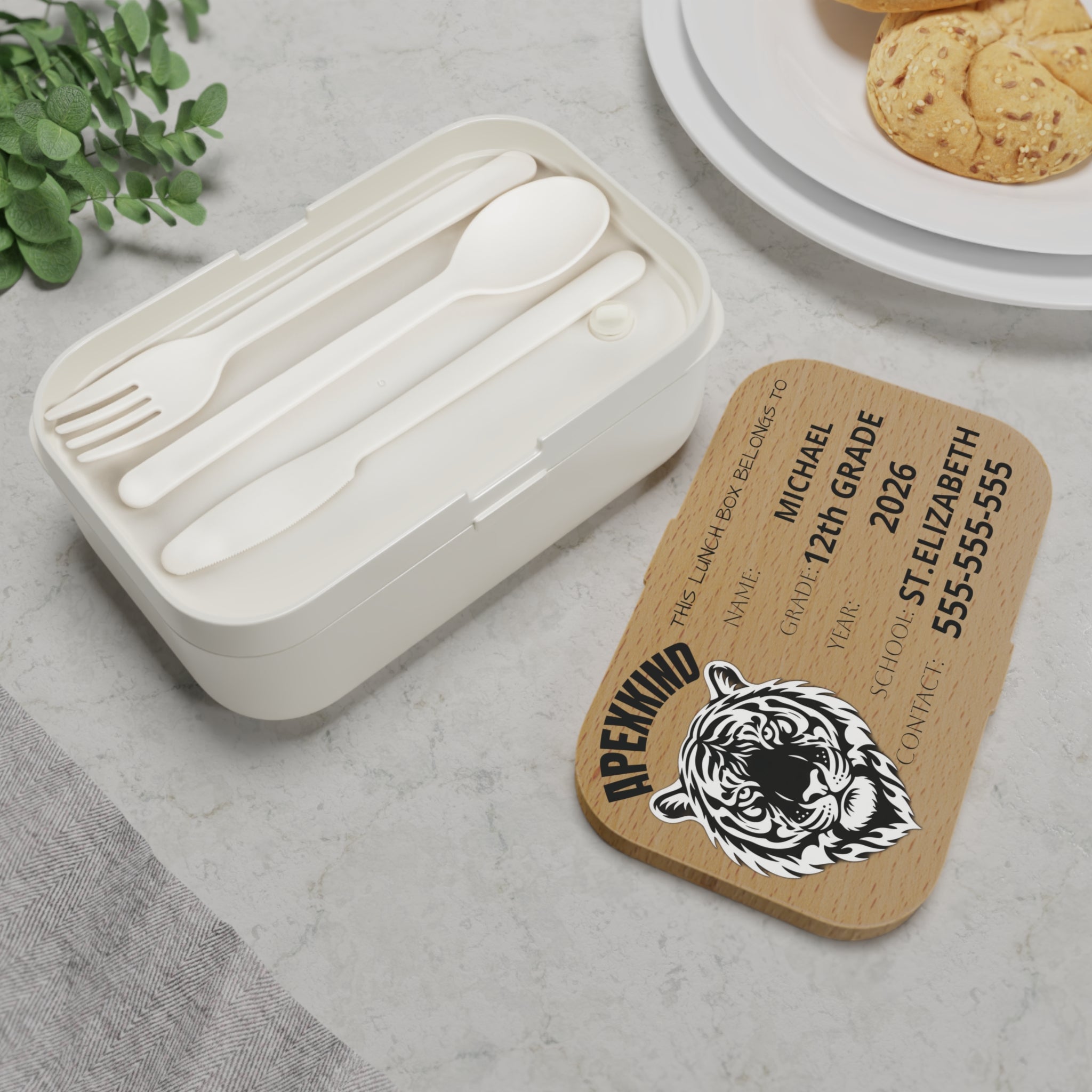 SIBERIAN TIGERHead Personalized Bento Lunch Box | Custom Name, Grade, School, Contact