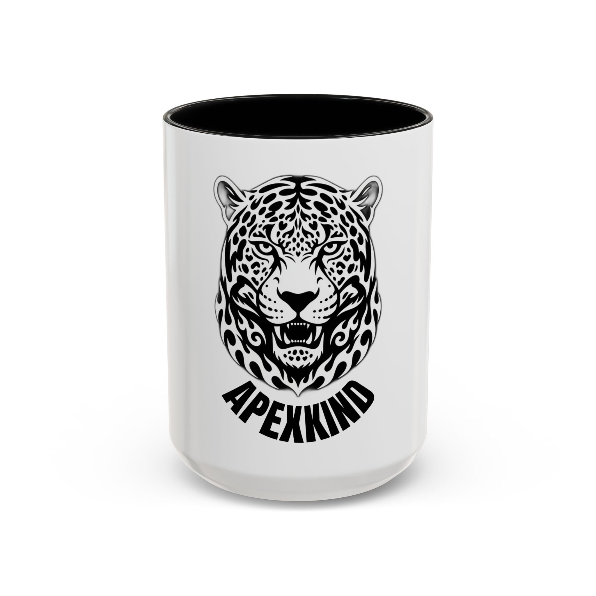 Tribal Wolf Accent Coffee Mug – Black Interior & Handle, Fierce Wolf Head Design (11/15 oz)