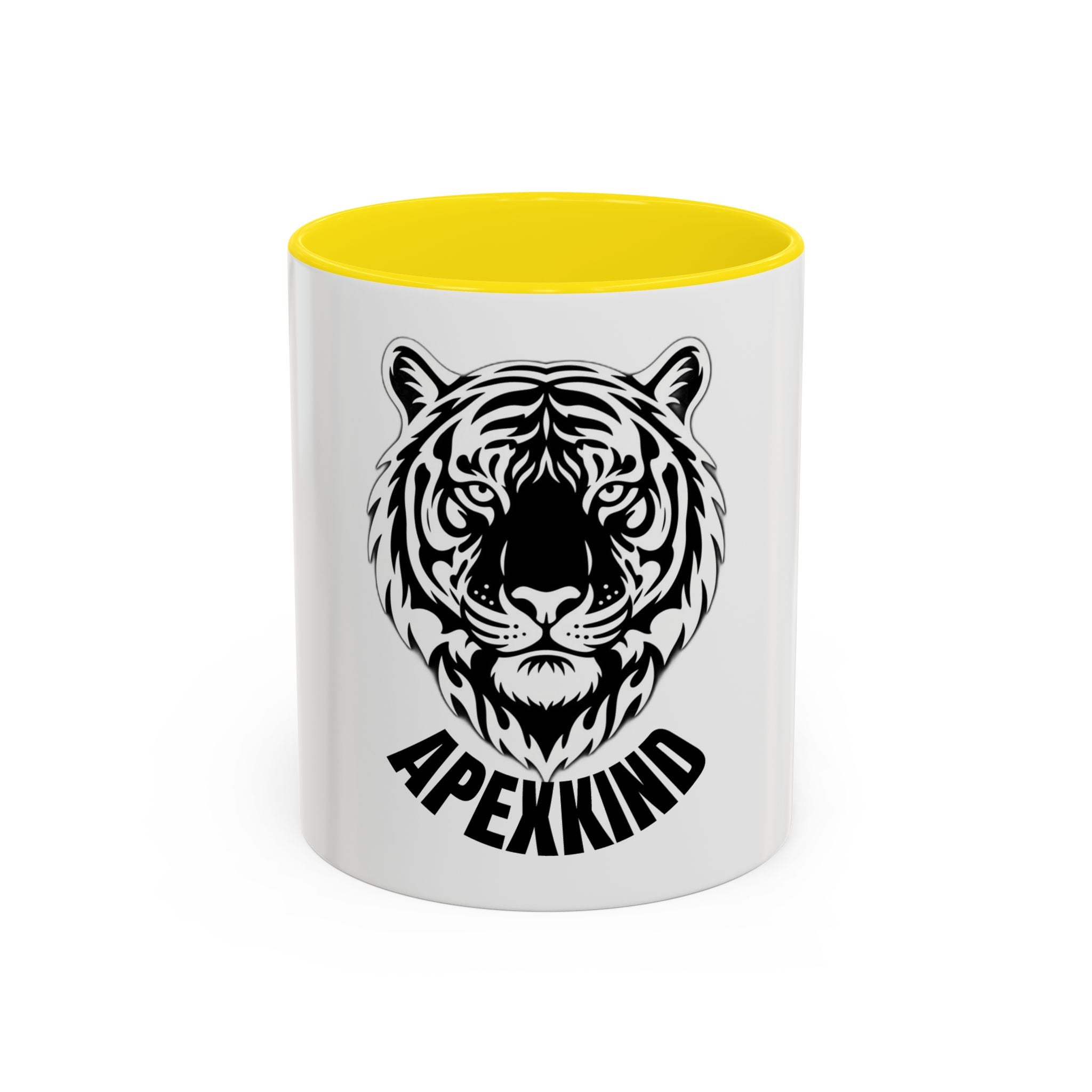 Tiger Head Accent Coffee Mug — Monochrome Tribal Tiger Face Ceramic Cup (11/15oz)