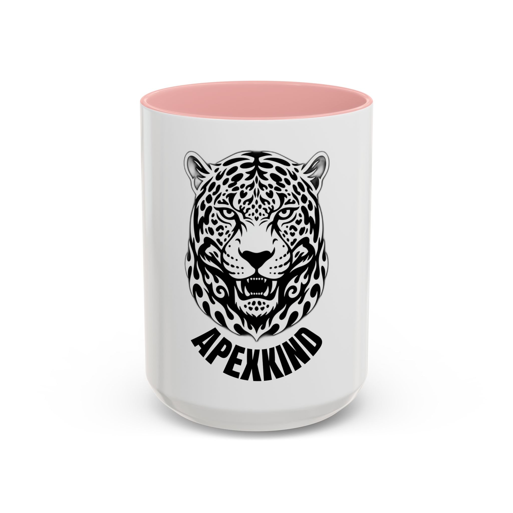 Tribal Wolf Accent Coffee Mug – Black Interior & Handle, Fierce Wolf Head Design (11/15 oz)