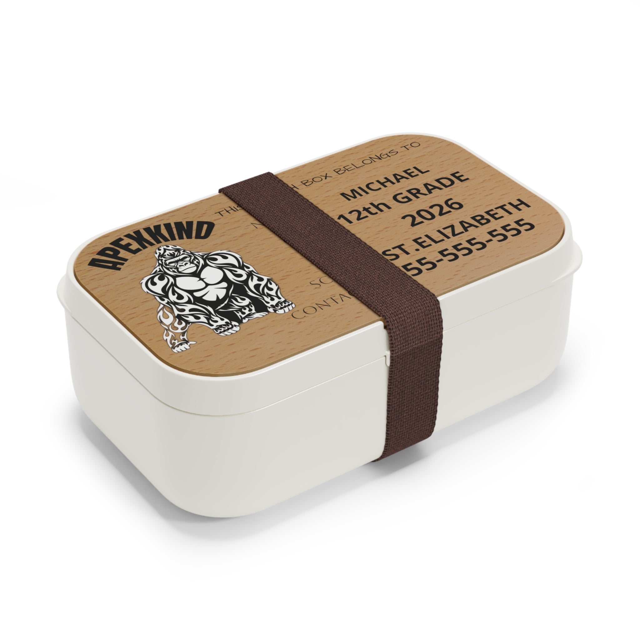 GORILLA Personalized Bento Lunch Box | Custom Name, Grade, School, Contact